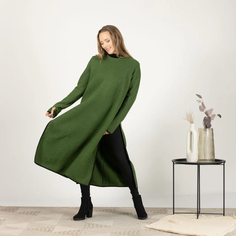 Casual chic green wool sweater dress