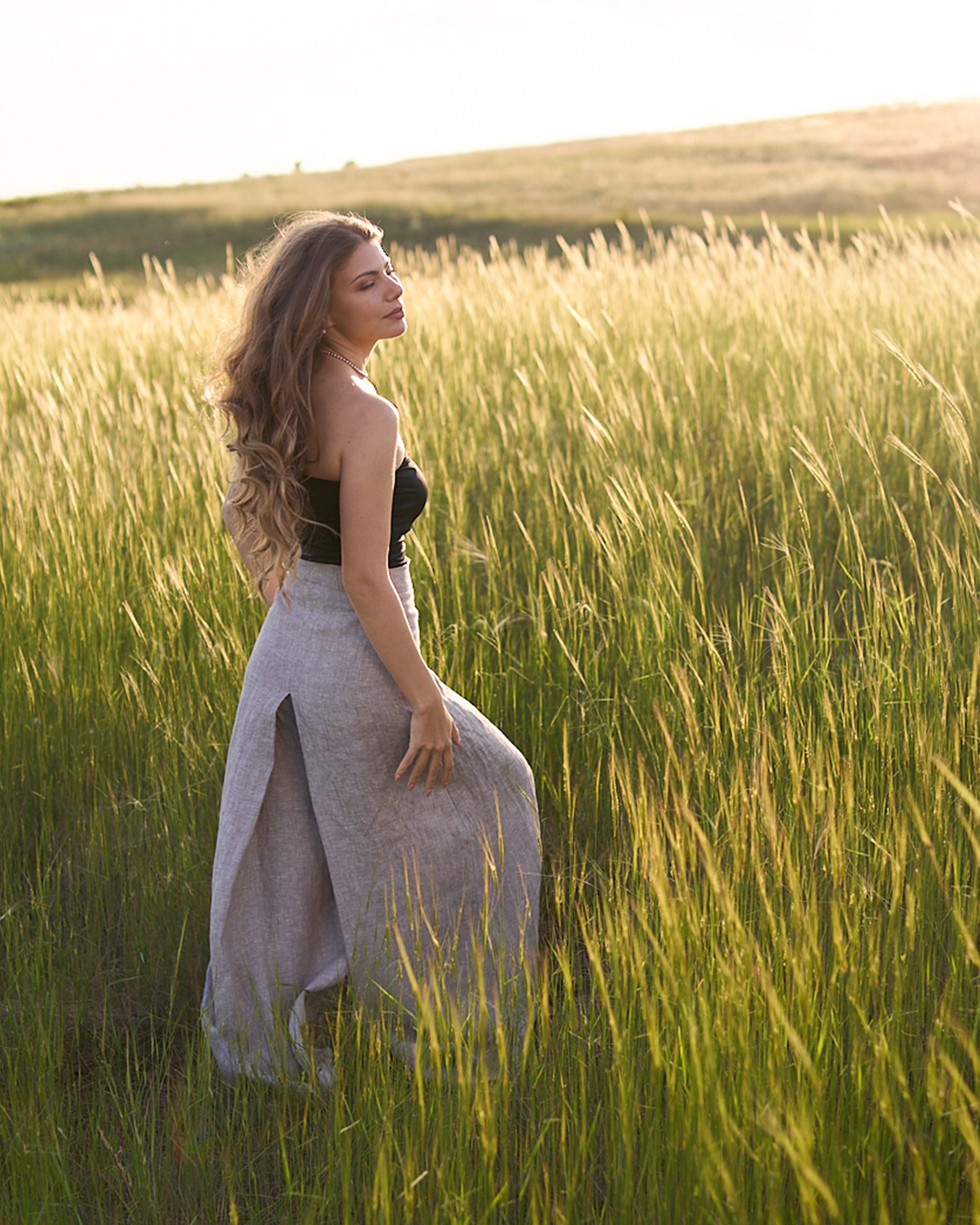 Gray melange linen pants