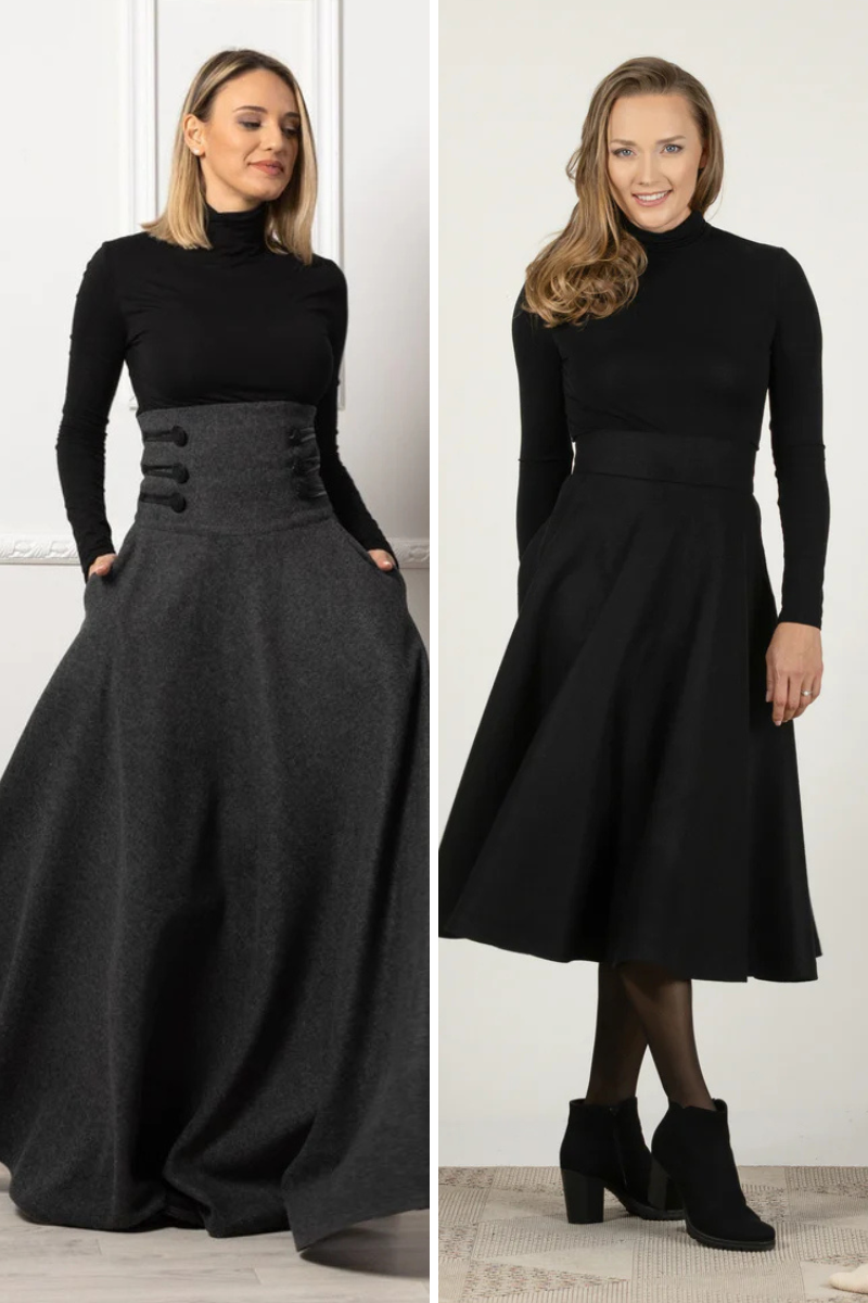 Wool skirt duo with maxi and midi styles