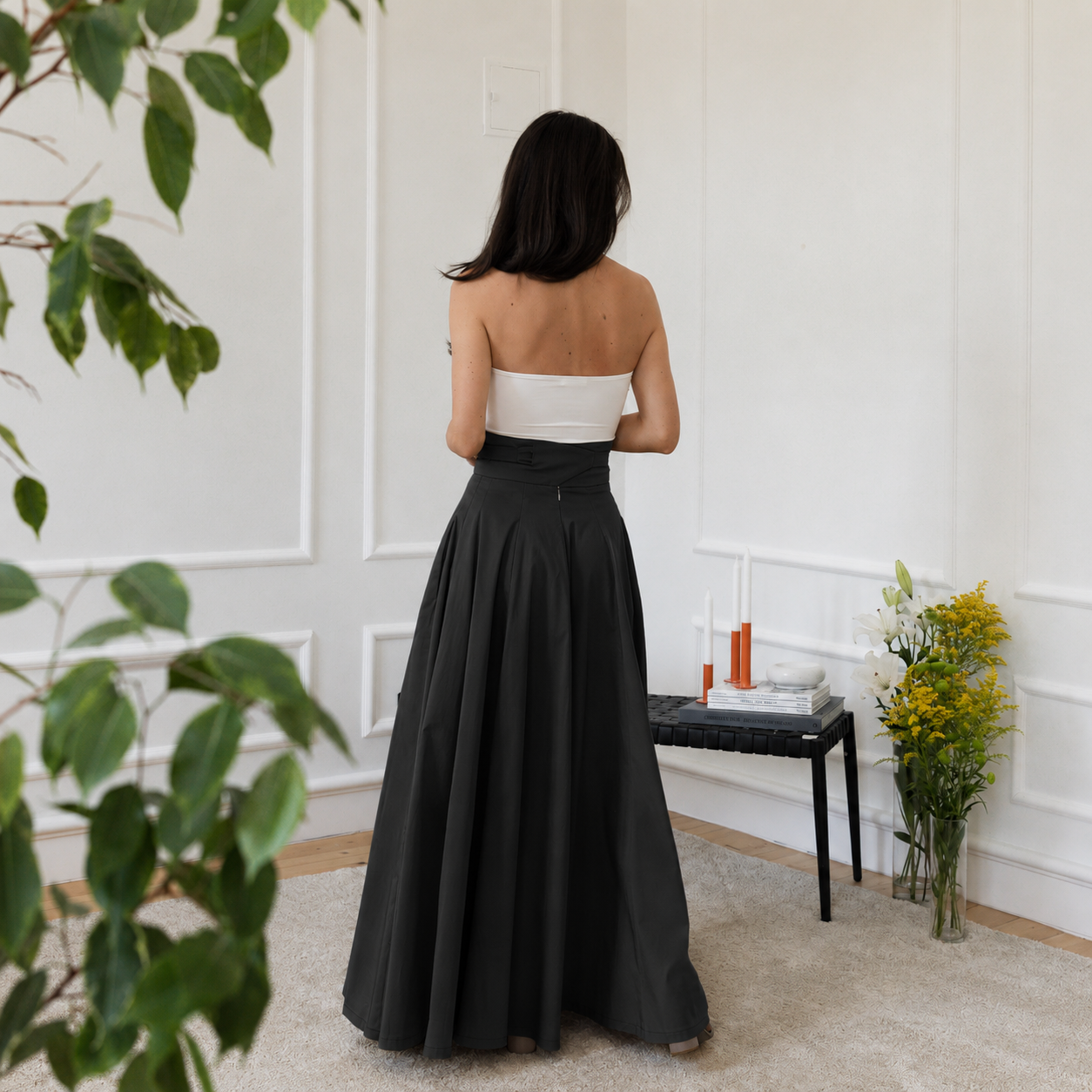 Back view of maxi cotton skirt