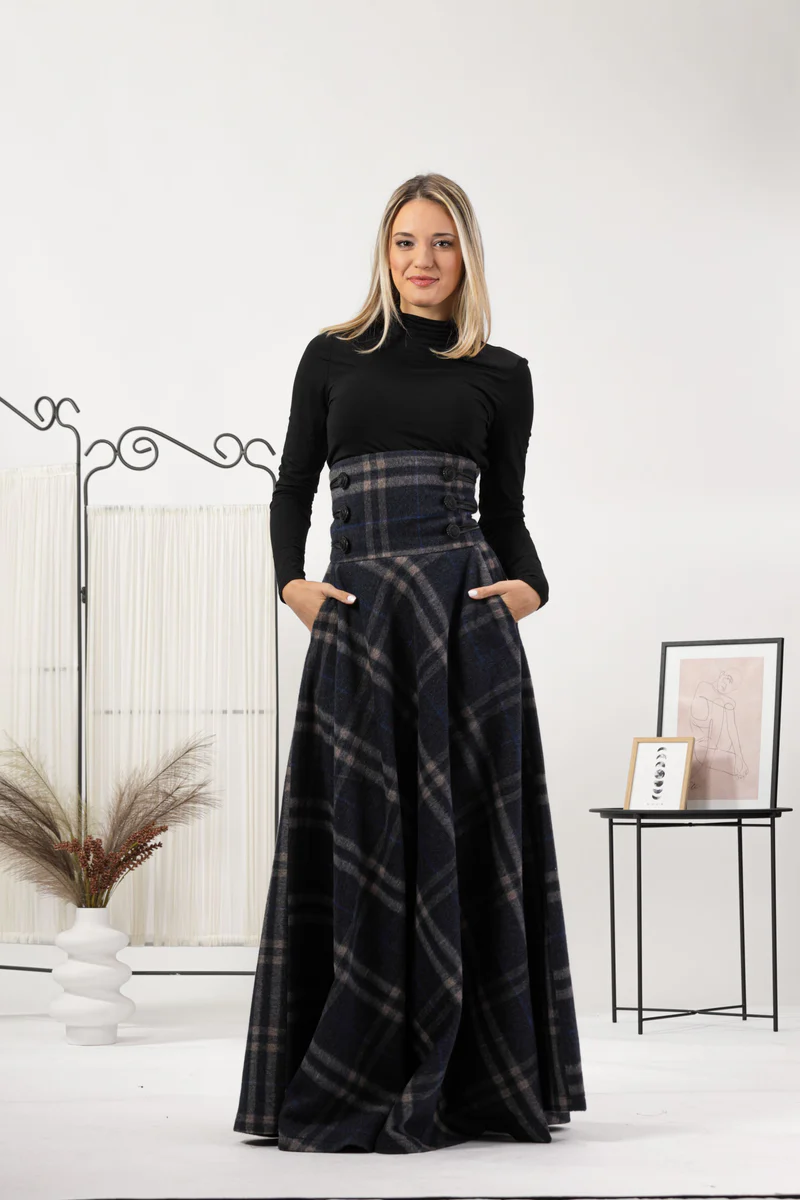 Classic winter wool maxi skirt