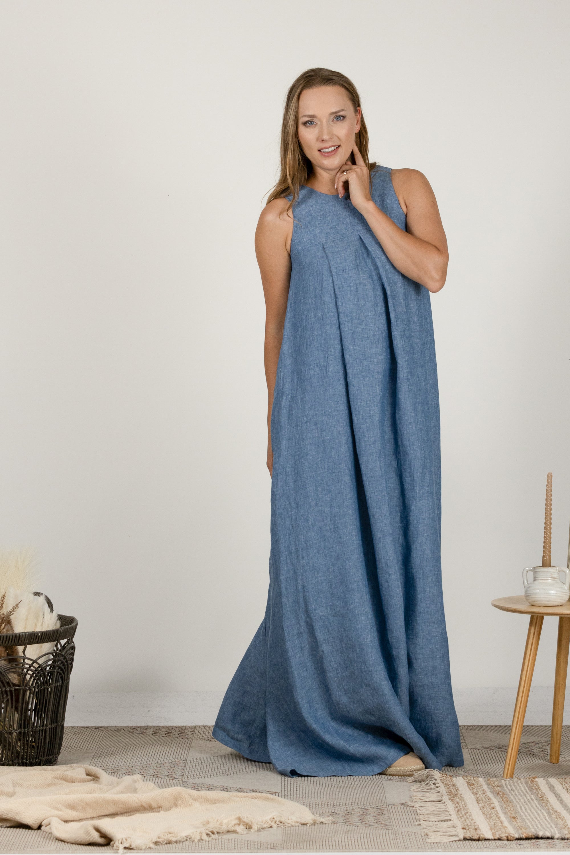 Italian linen blue summer dress