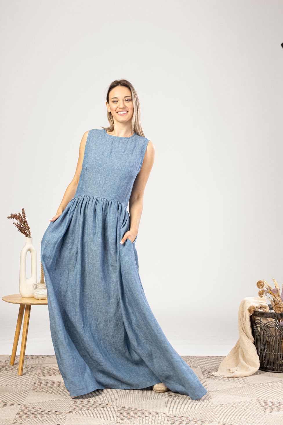 Full Length Linen Smock Dress for comfortable outfits in summer - from NikkaPlace | Effortless fashion for easy living