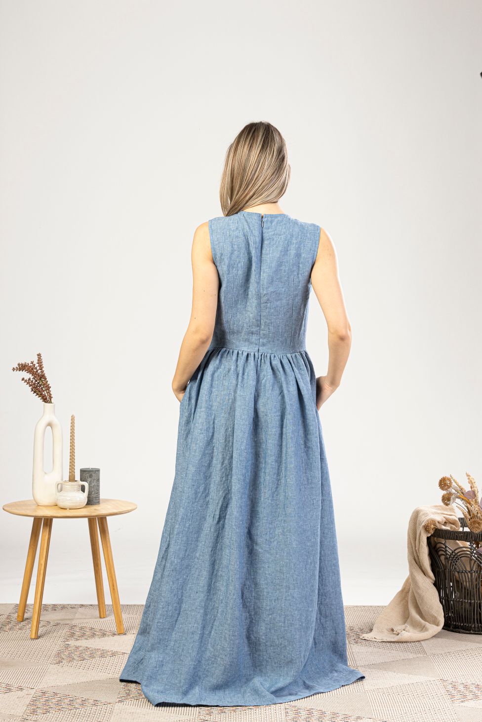 Full Length Linen Smock Dress from the back view - from NikkaPlace | Effortless fashion for easy living
