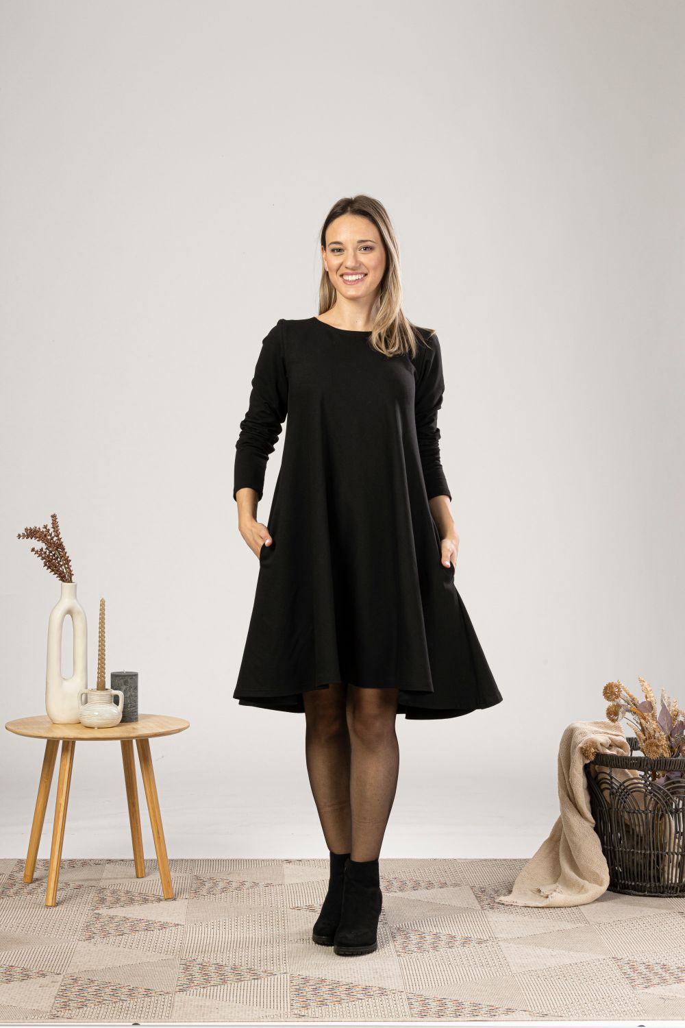 Knee-length winter wool dress