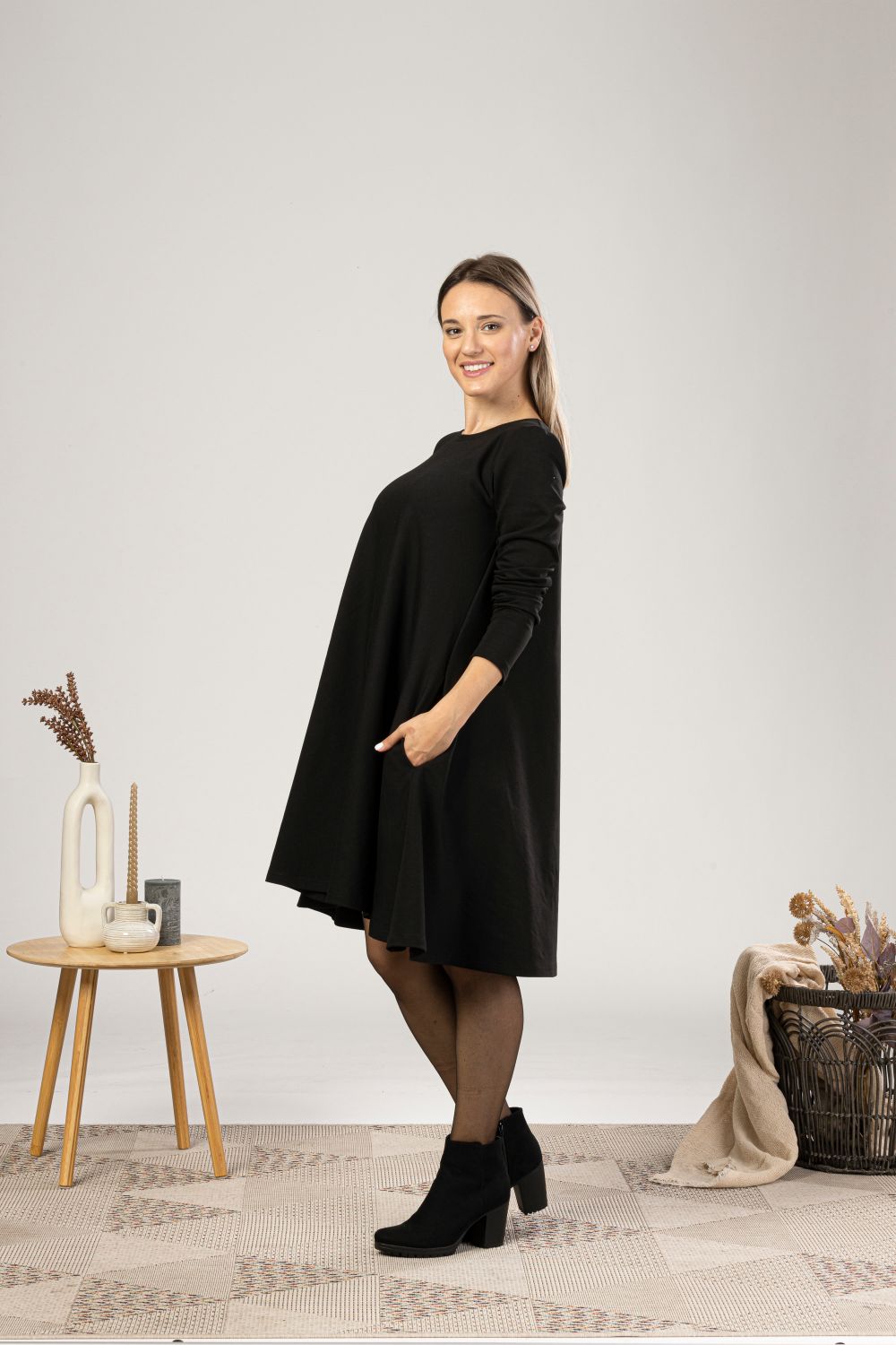 Casual flared wool midi dress