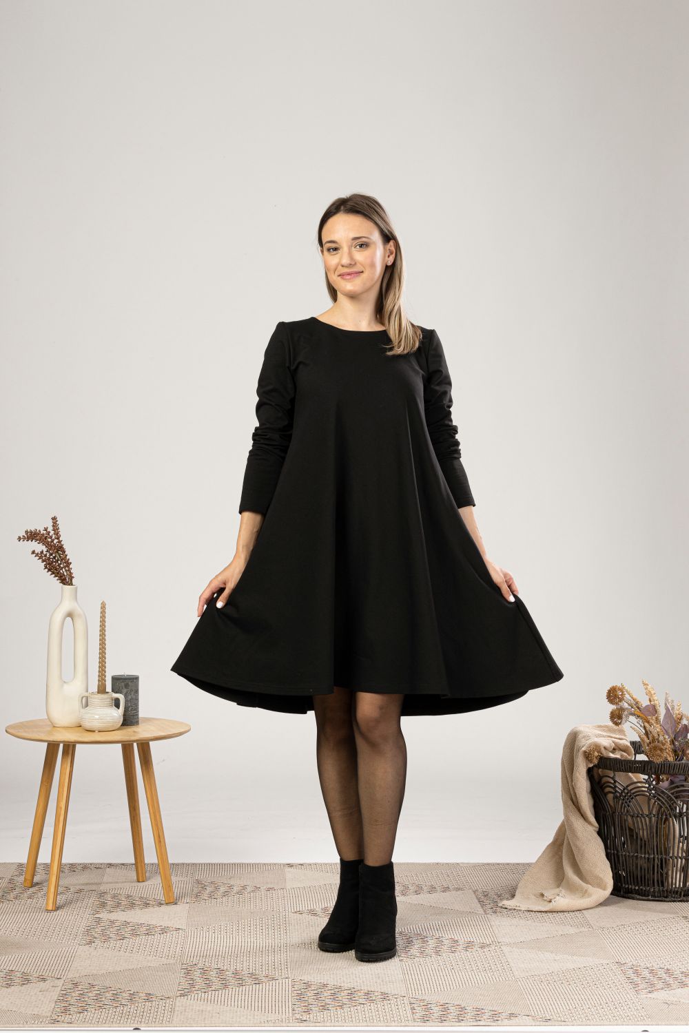 Warm winter dress with flared silhouette