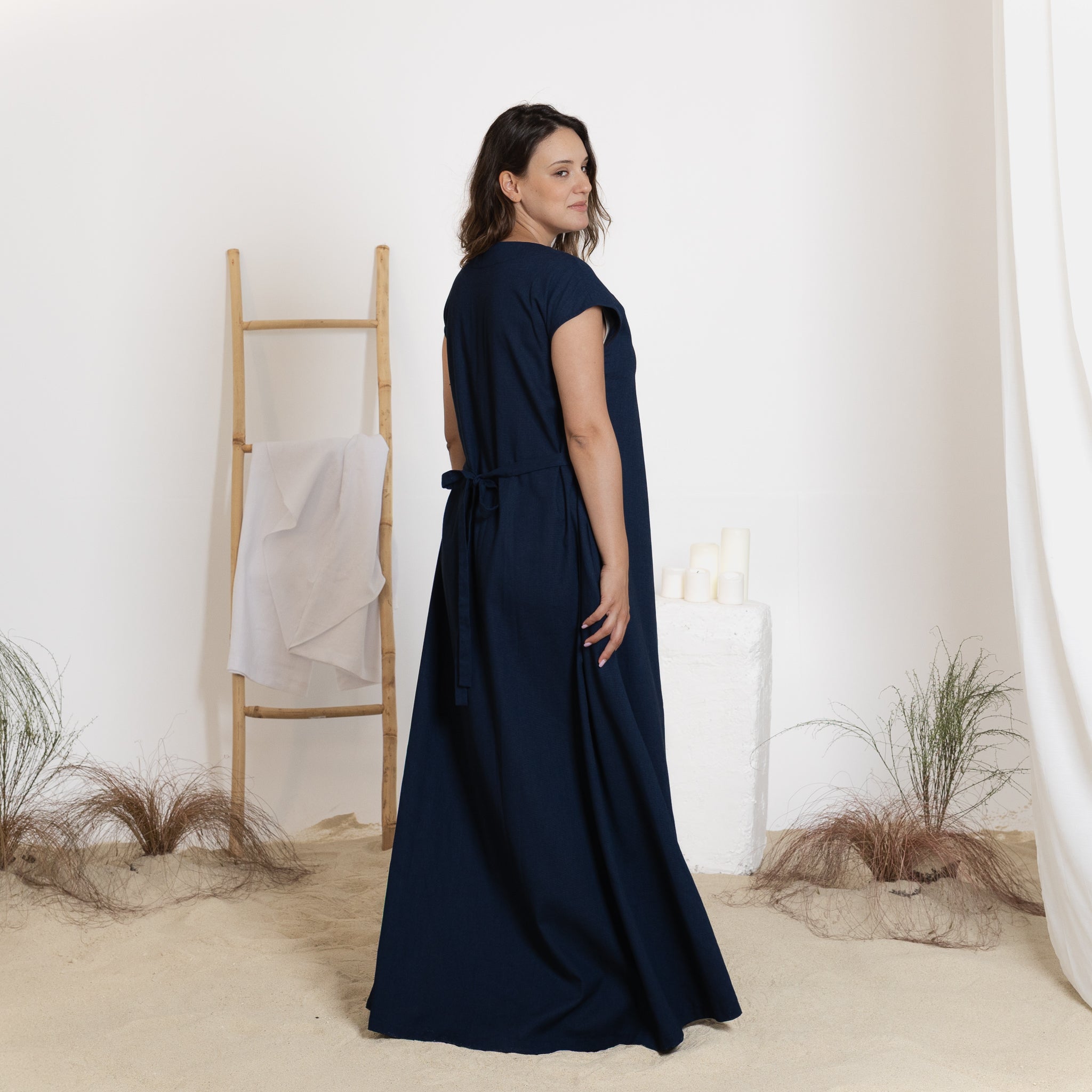 Side view of maxi linen dress