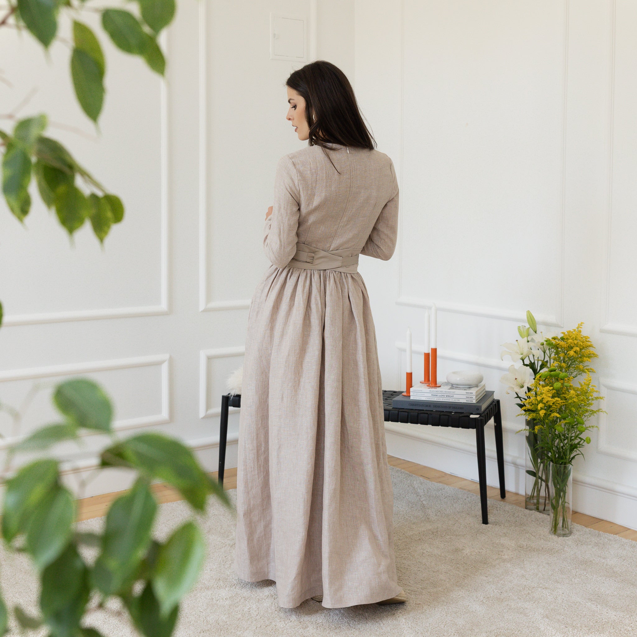 Back view of maxi linen dress