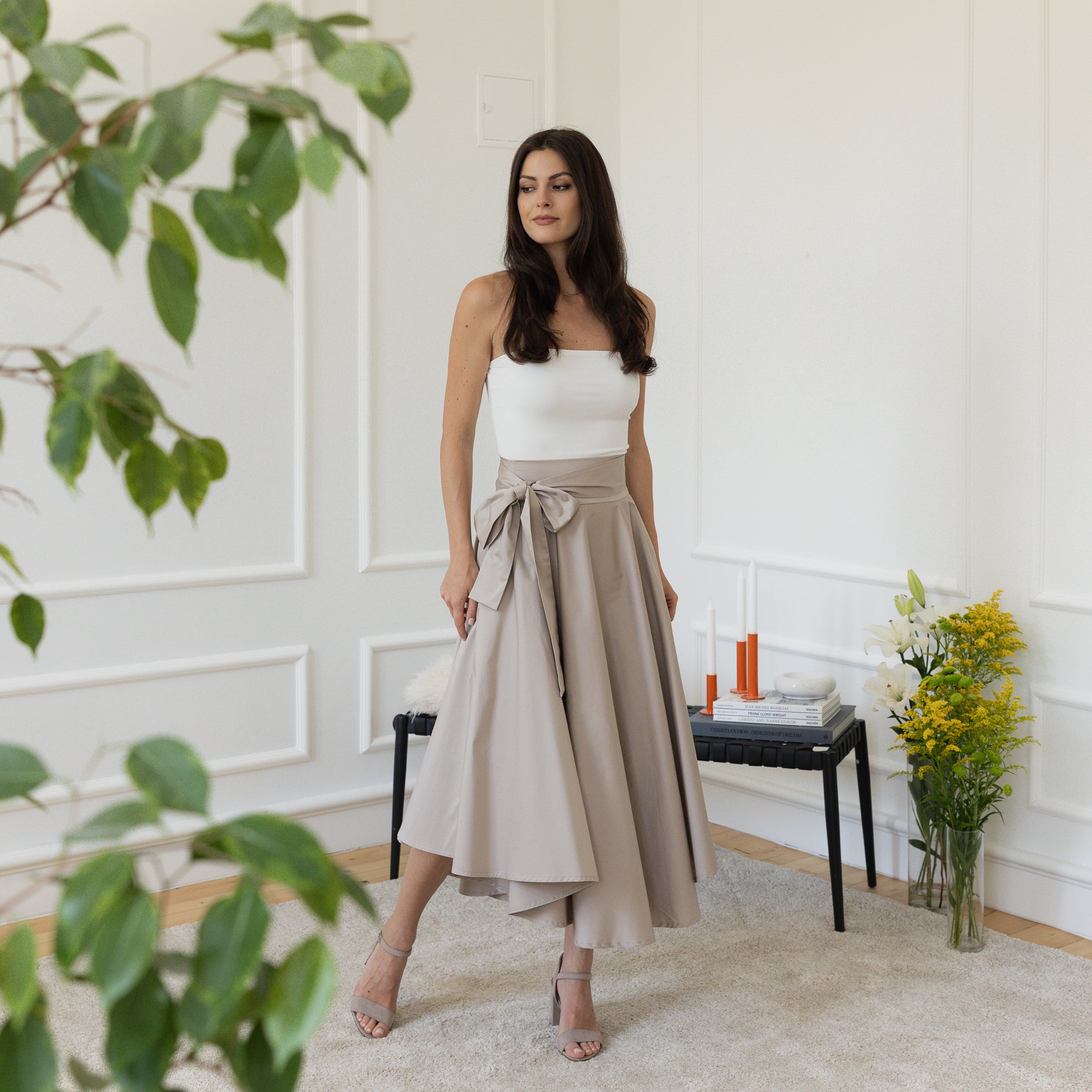 Front view of cotton midi skirt