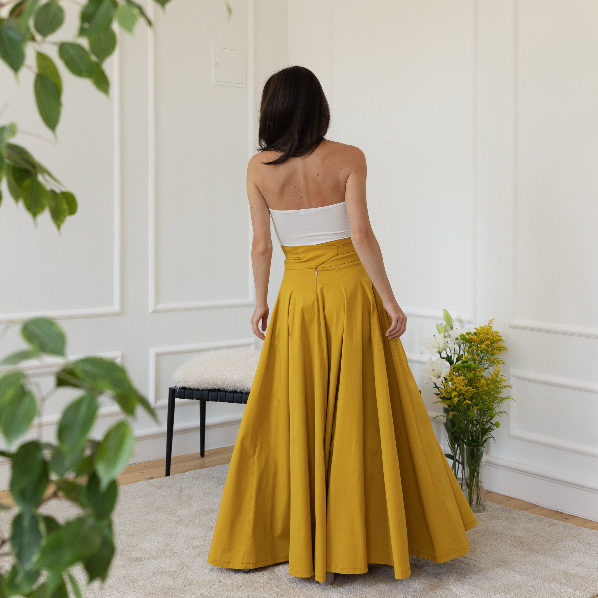Back view of maxi cotton skirt