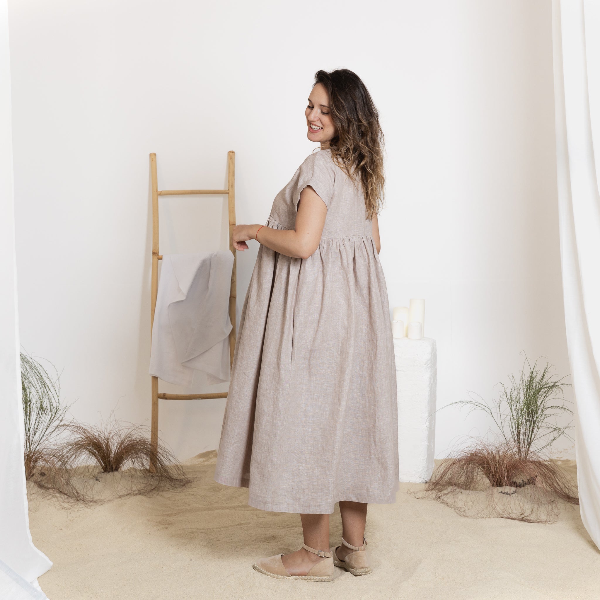 Back view of midi linen dress