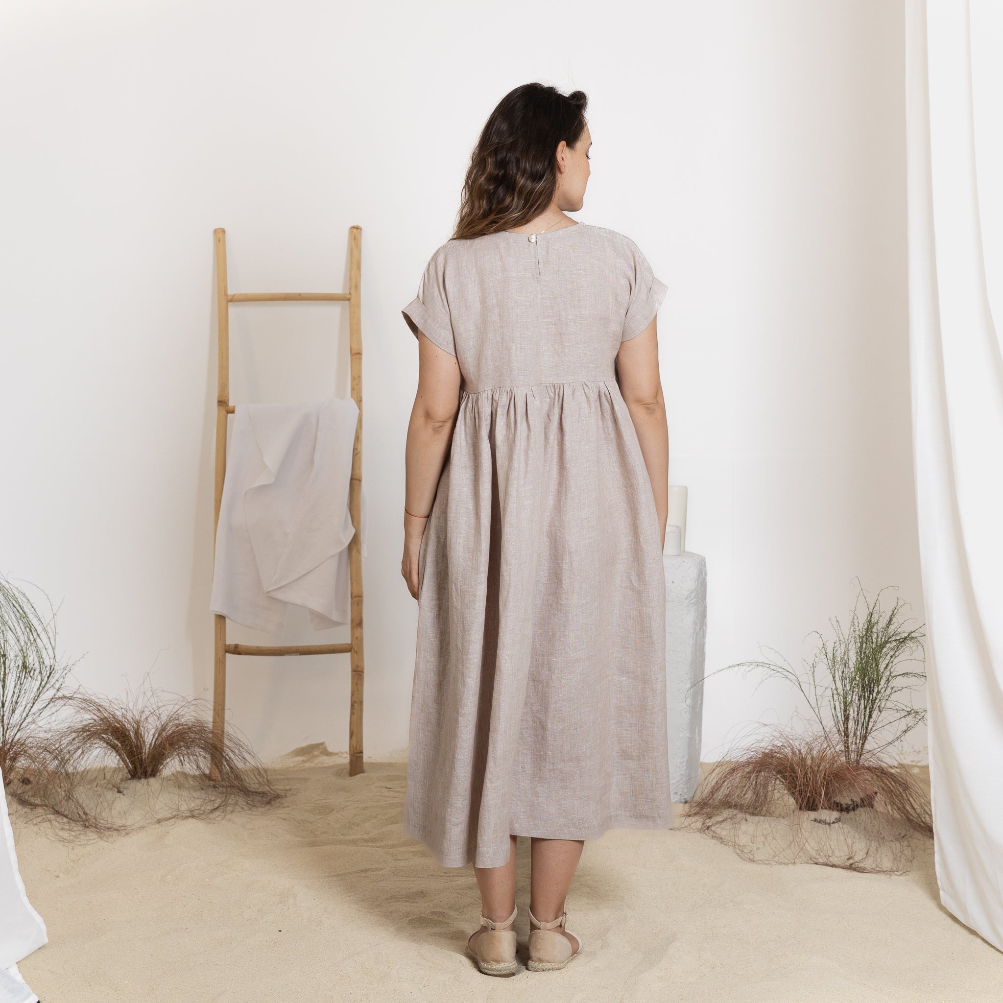 Back view of midi linen dress