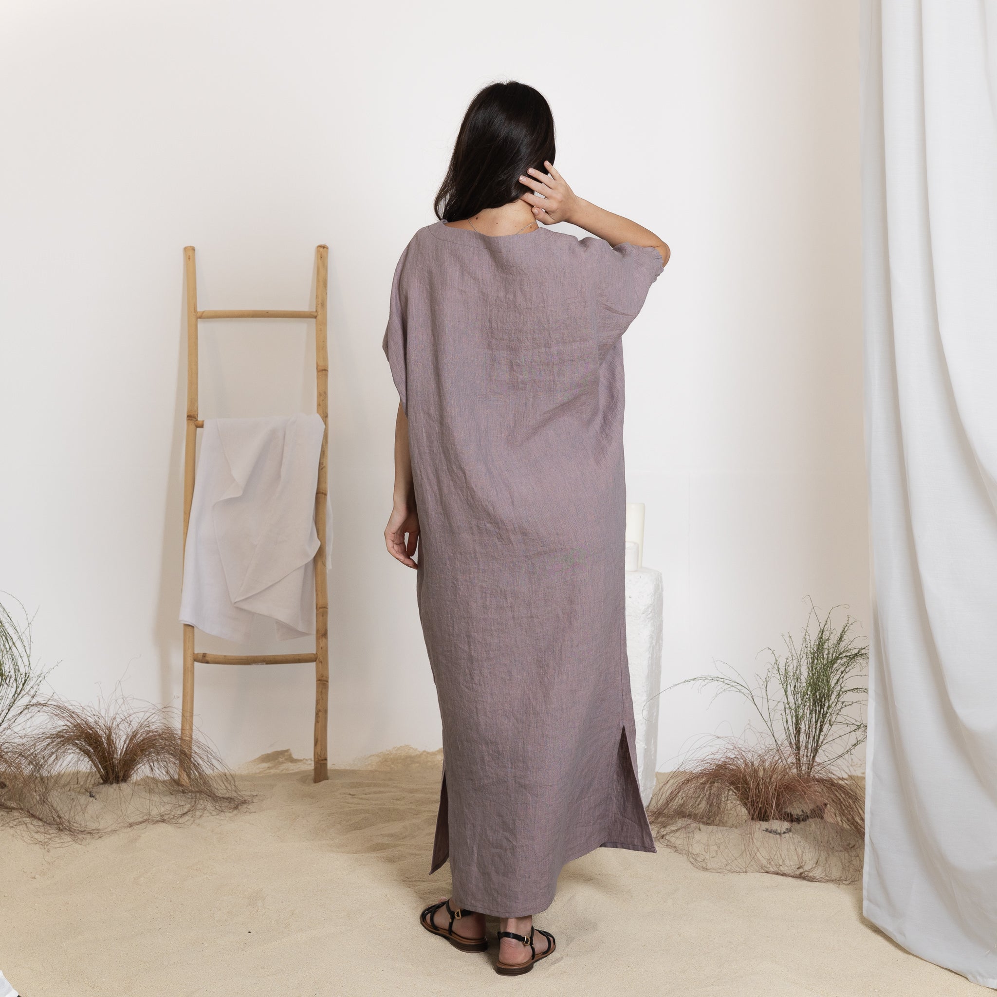 Back View of Maxi Linen Dress With Side Slits