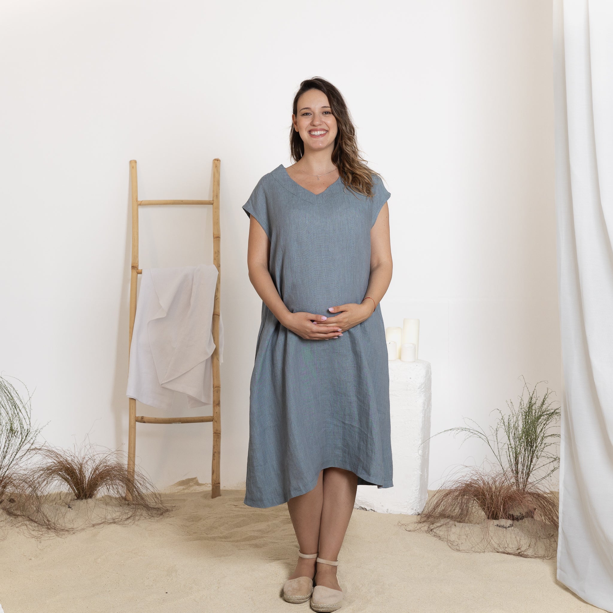 Front view of midi linen dress