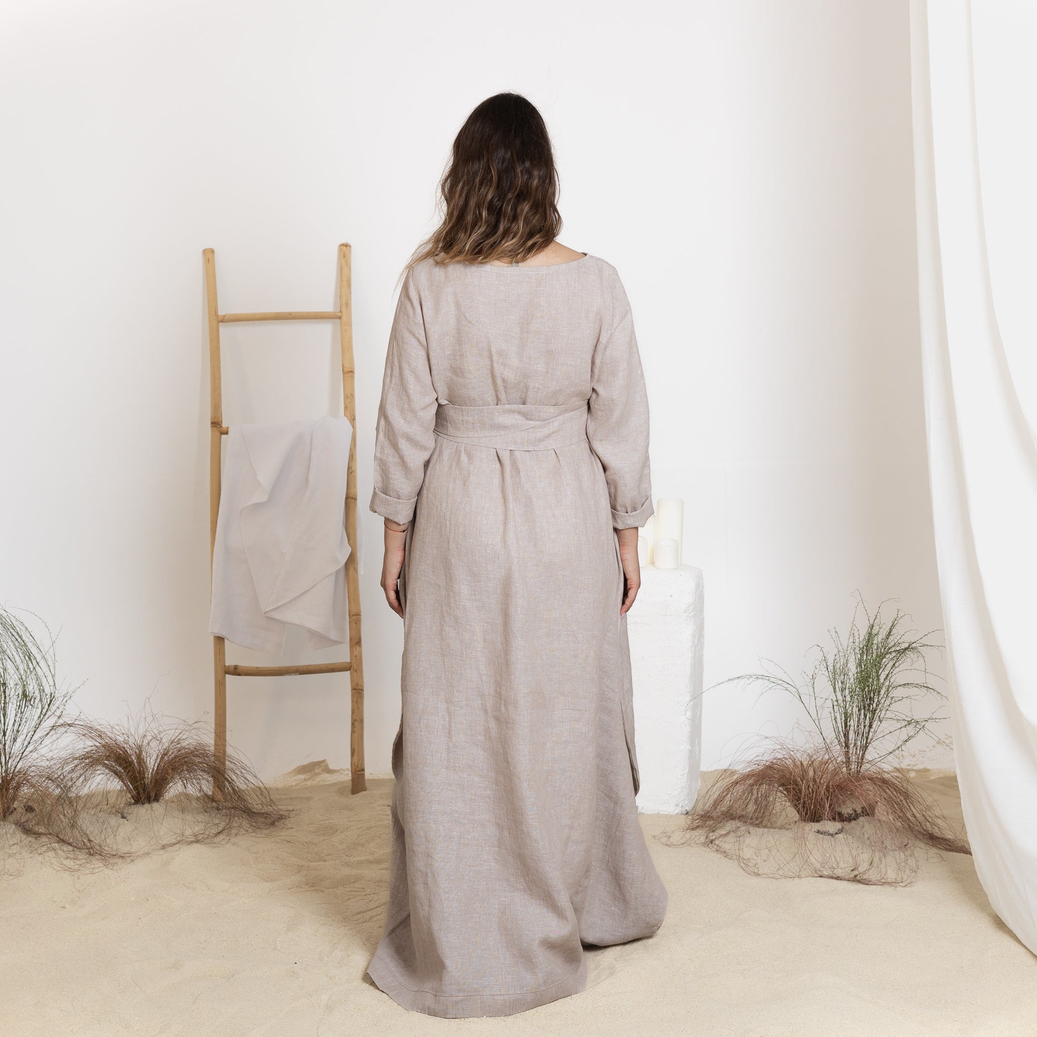 Back view of maxi natural linen dress