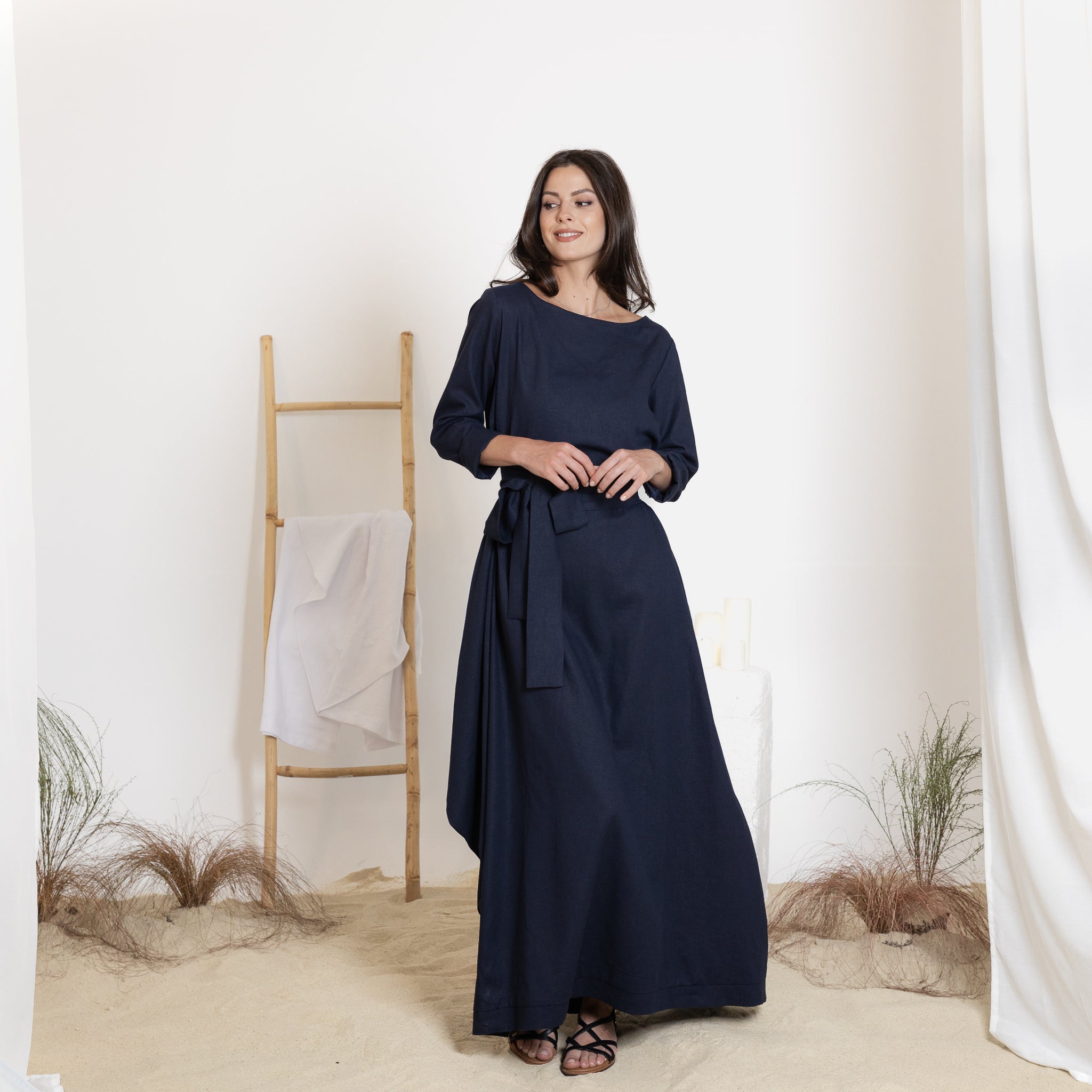 Front view of maxi linen dress