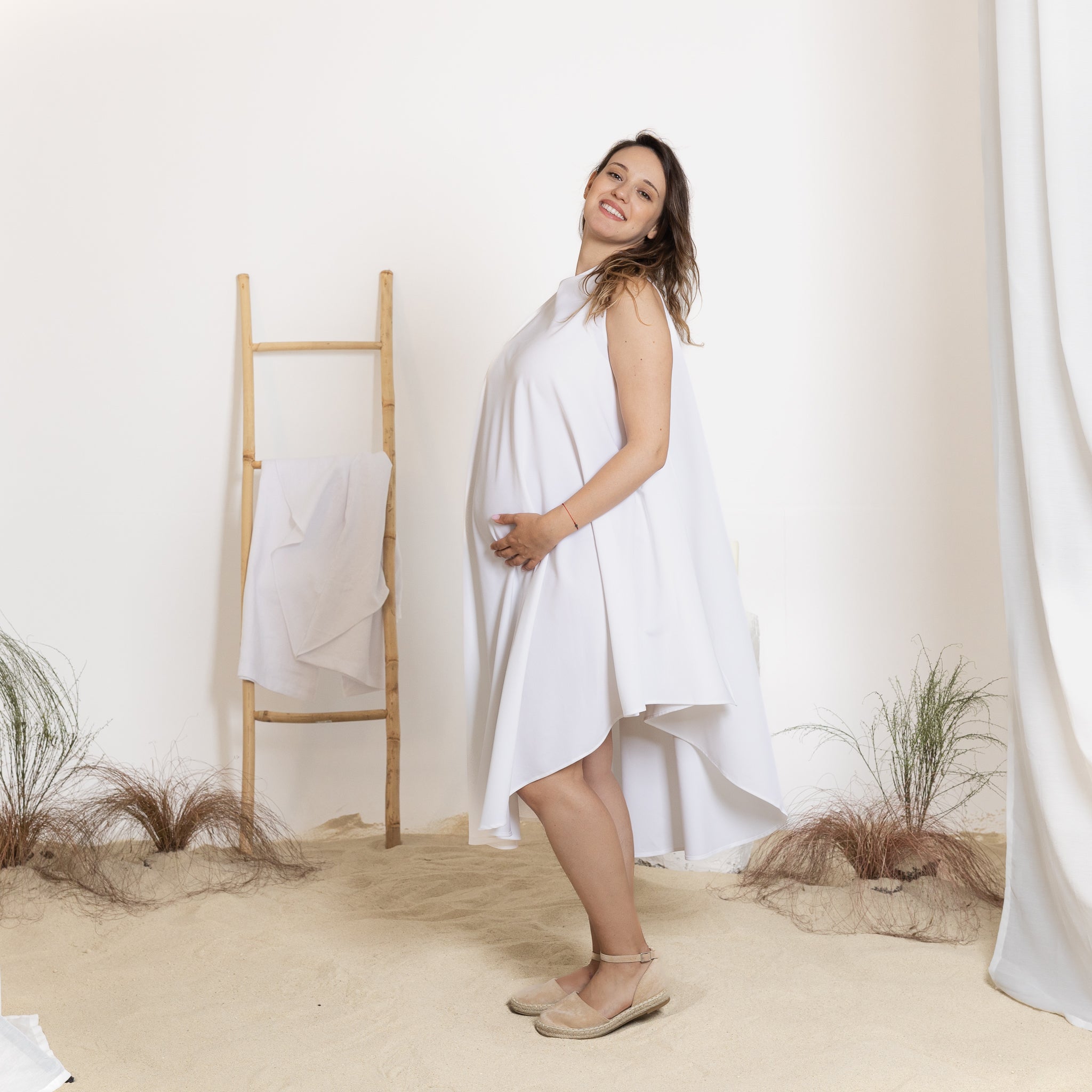 Side view of midi white dress