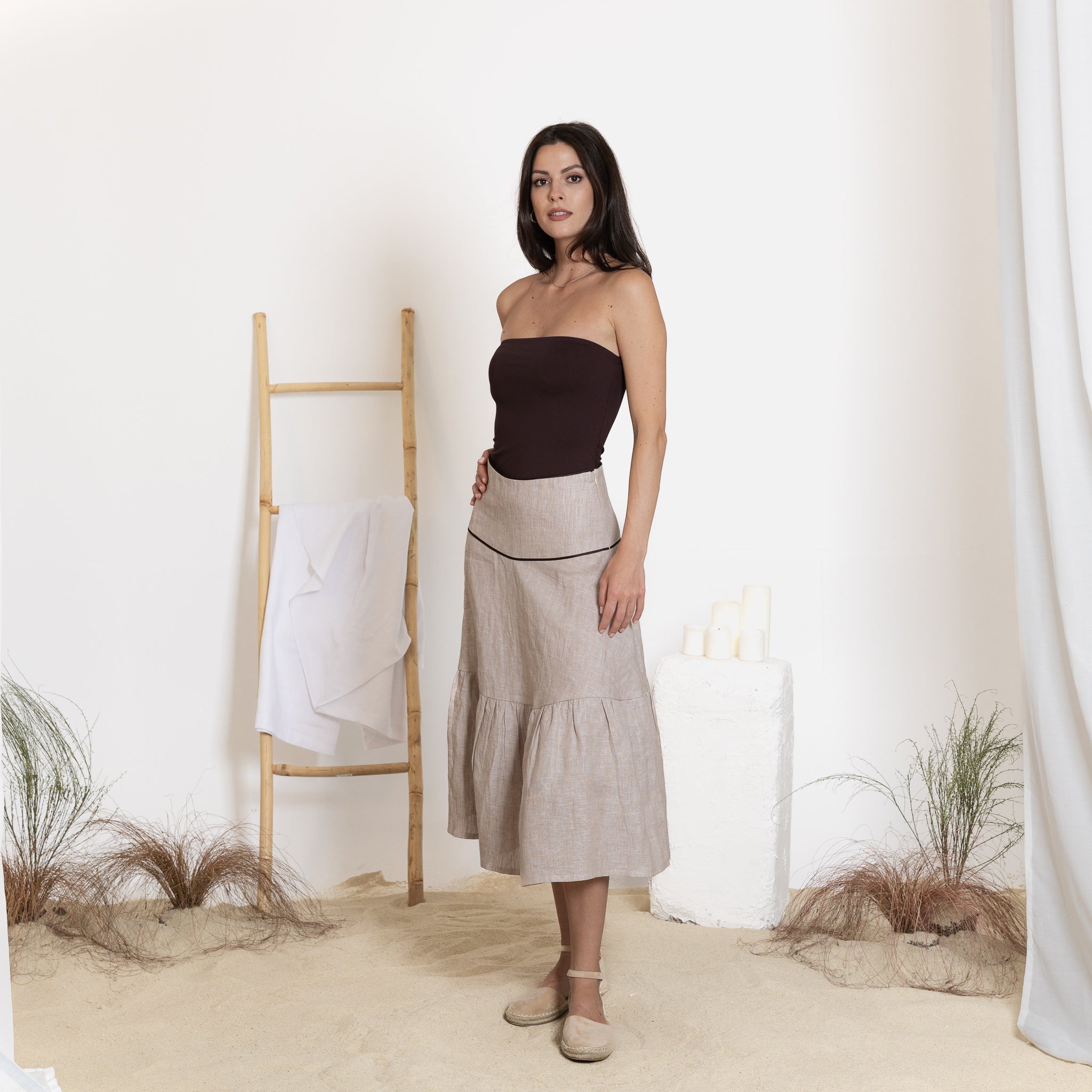Front view of midi linen skirt