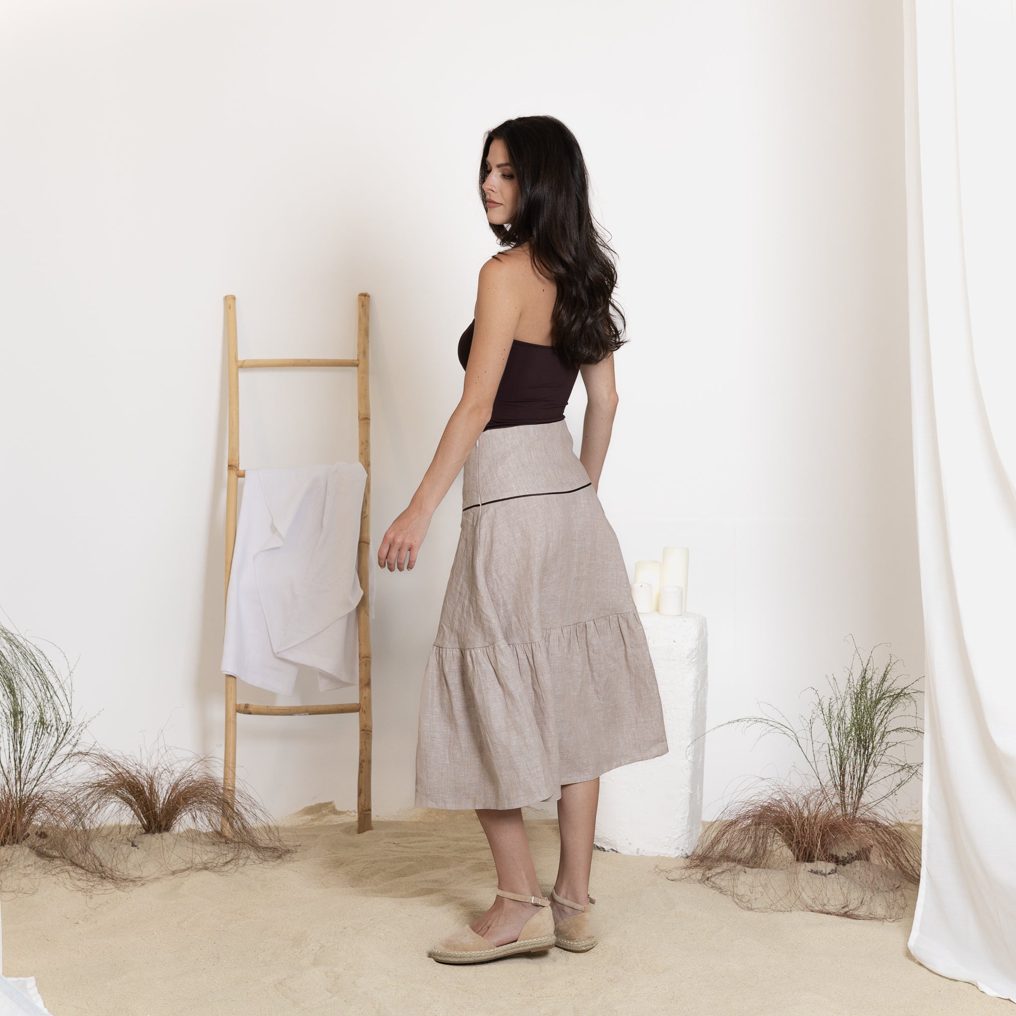 Back view of midi linen skirt