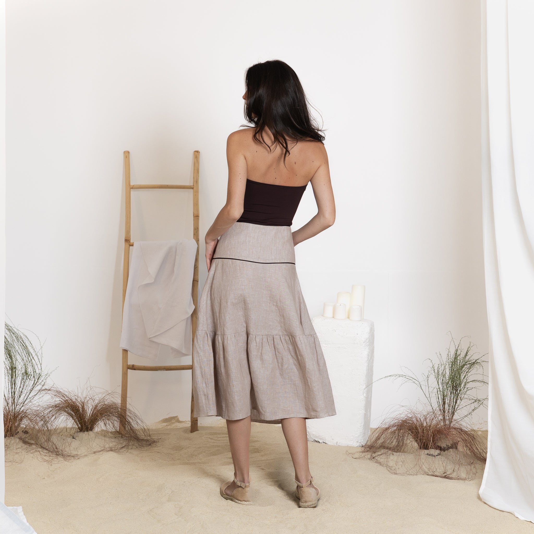 Back view of midi linen skirt