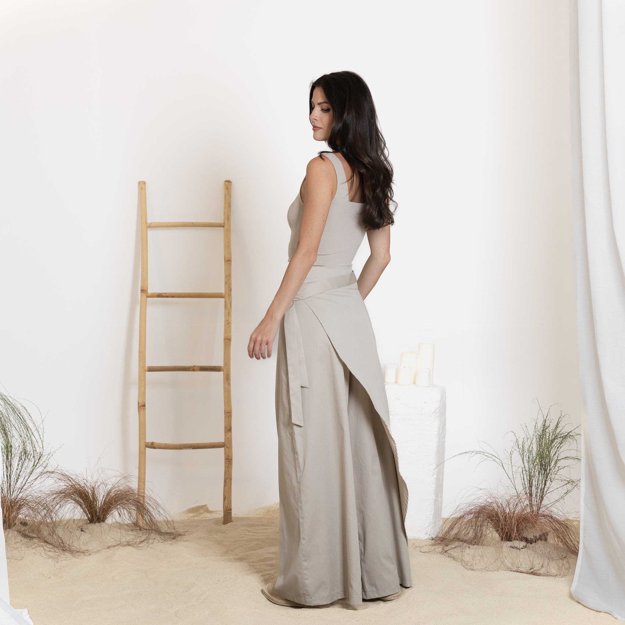 Side view of wrap cotton pants