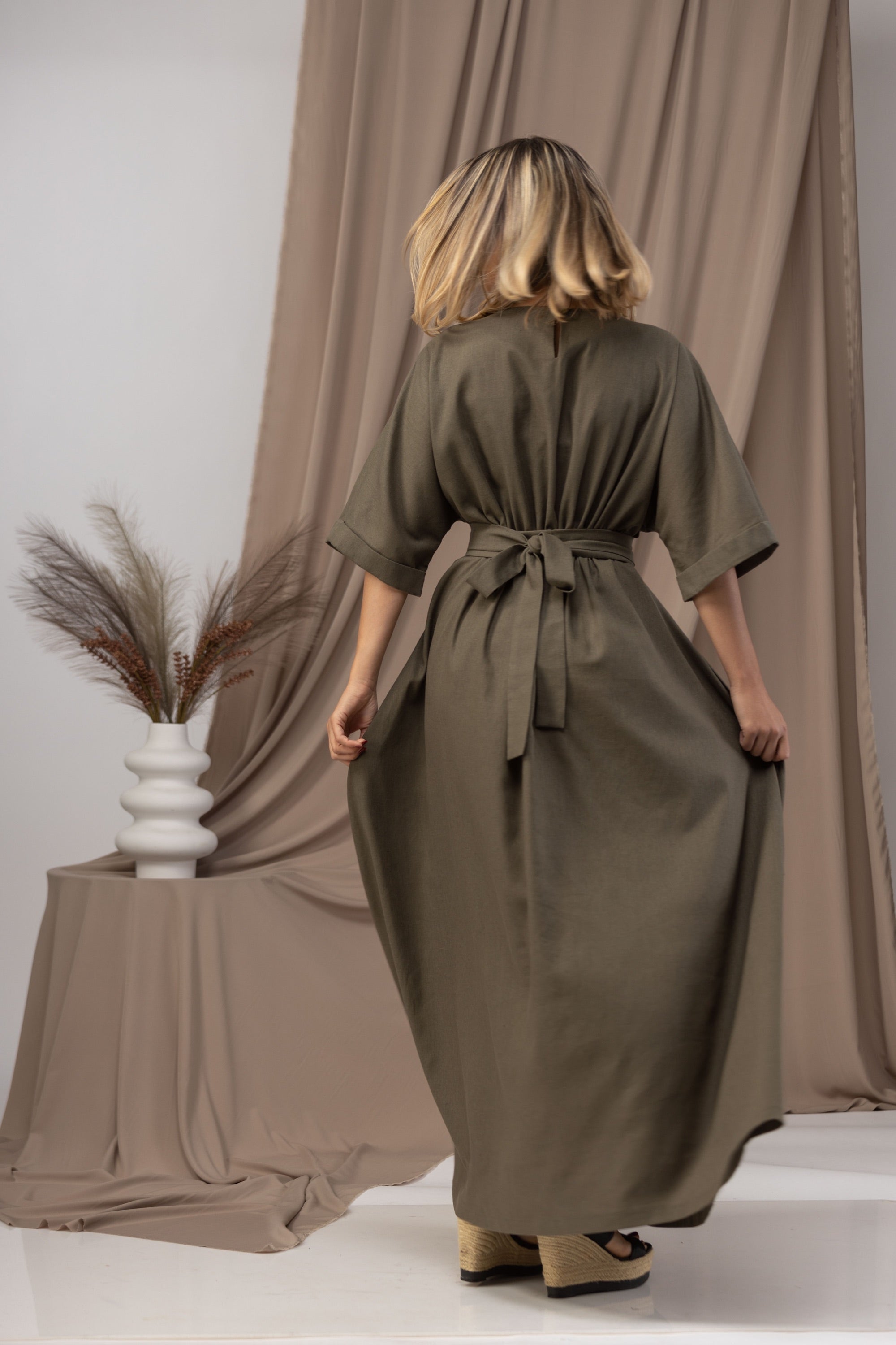 Back view of Casual summer dress in Italian linen