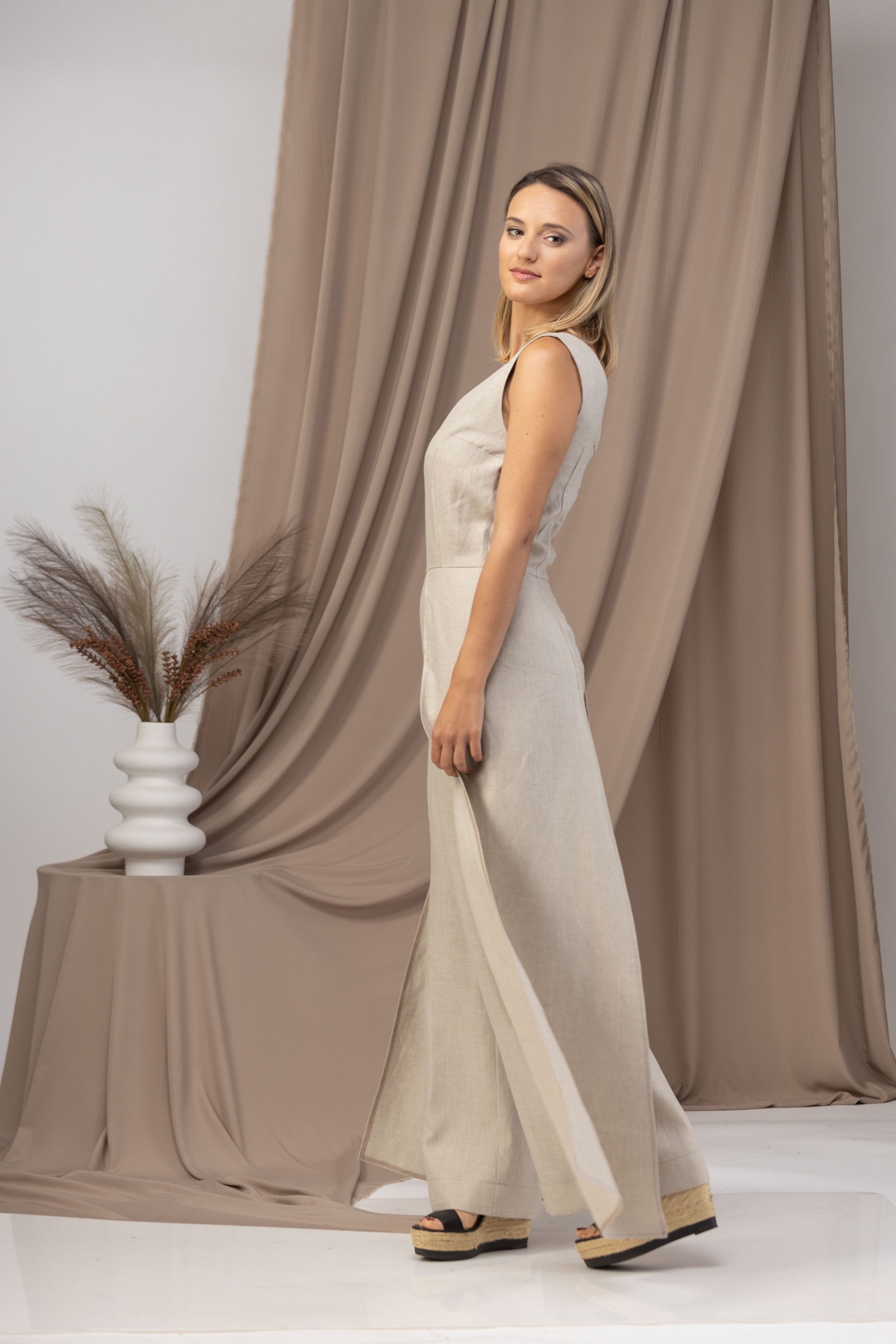 Perfect for any summer occasion, Linen Maxi Jumpsuit with Flaps - from NikkaPlace | Effortless fashion for easy living