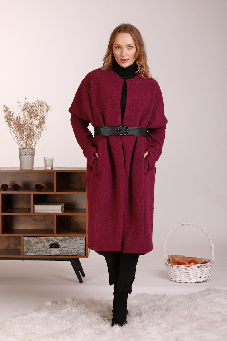 Warm wool belted cardigan for women