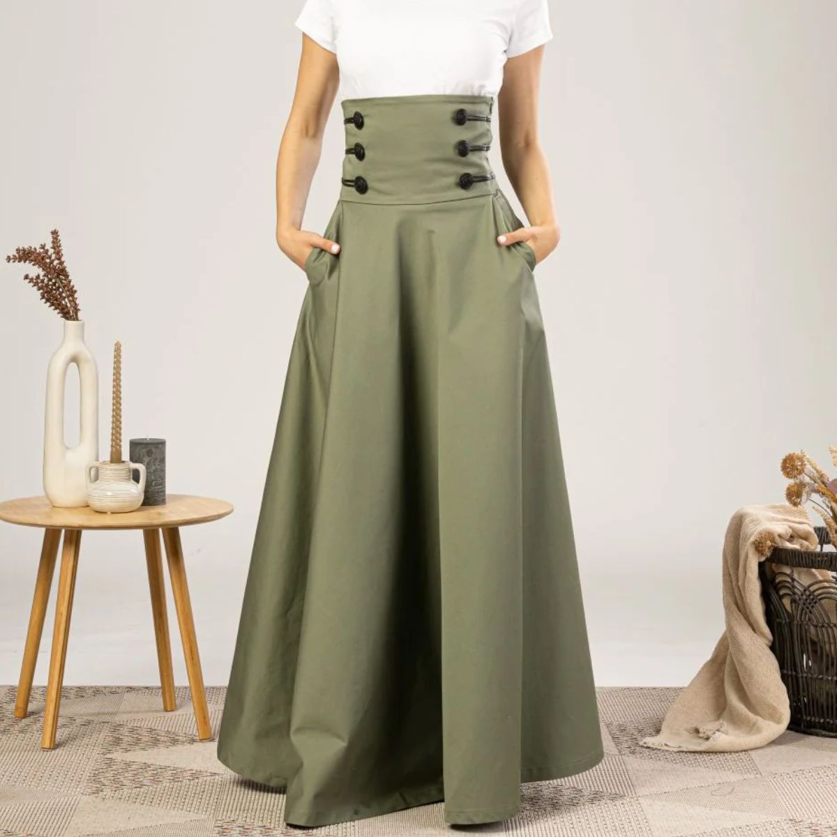 High Waisted Empire Cotton Skirt in handmade cotton - cotton skirt for spring