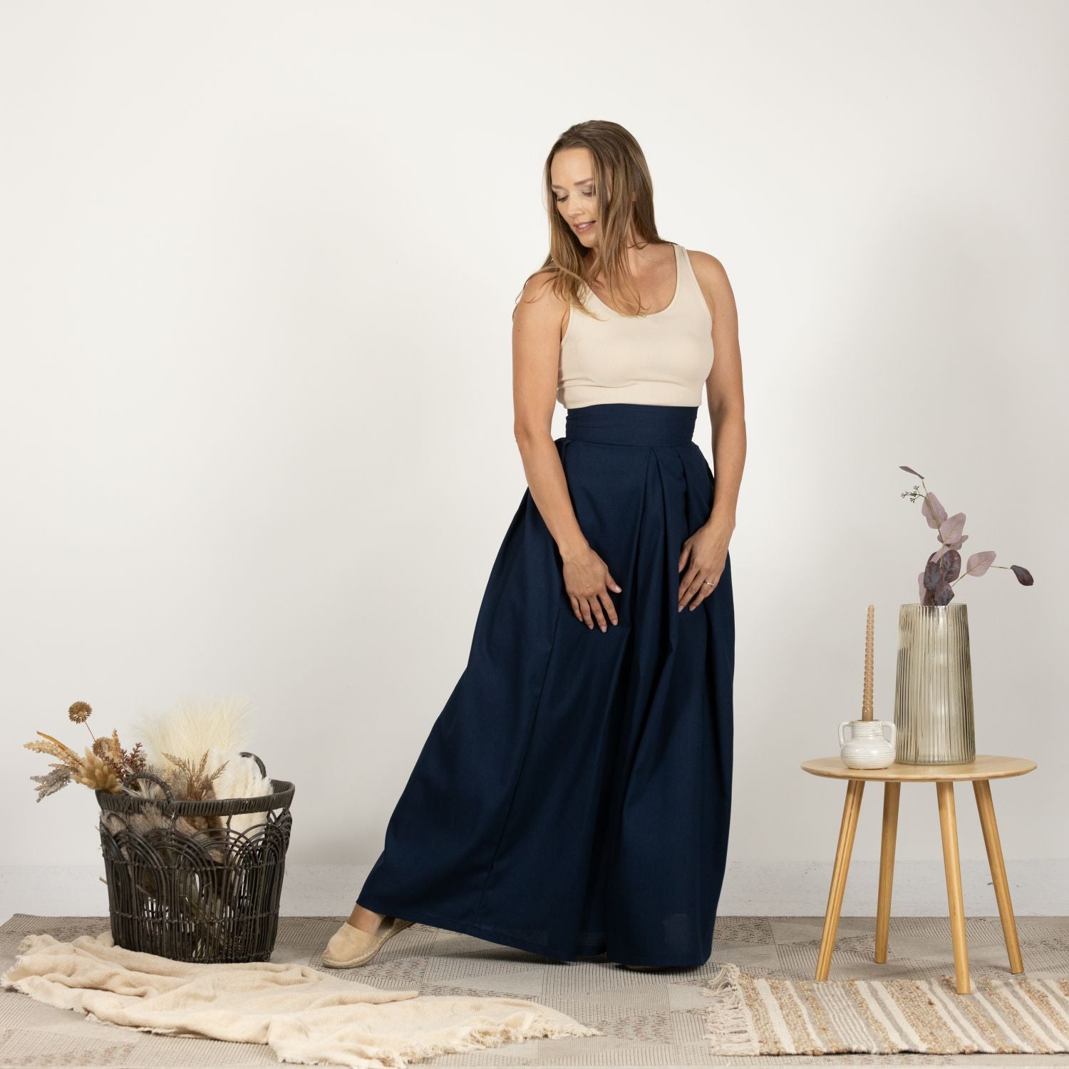 Lightweight gathered linen skirt