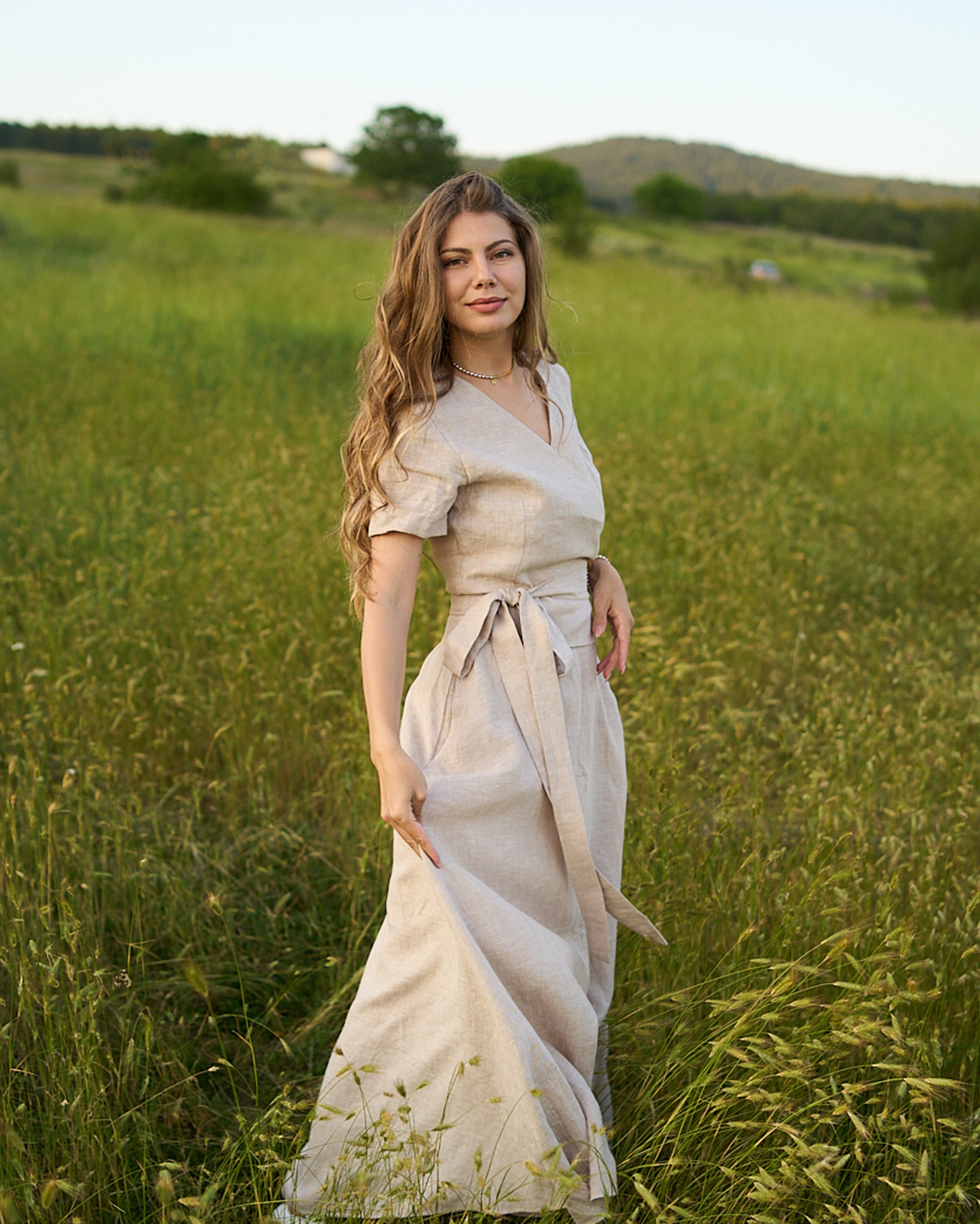 Maxi linen dress with pockets