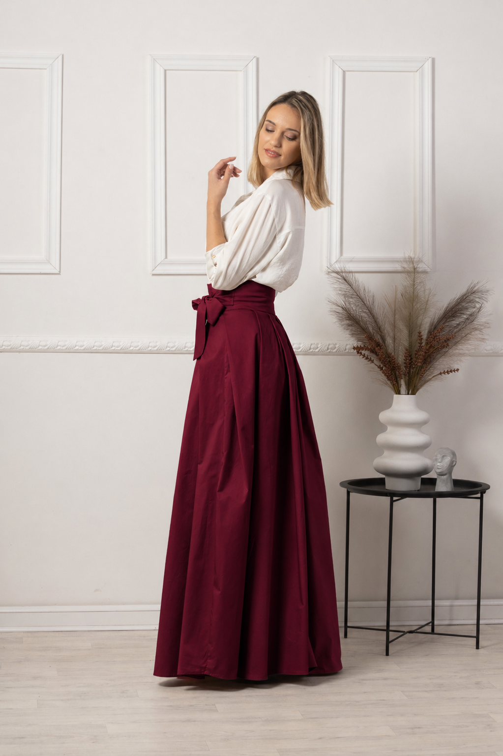 Maxi cotton burgundy skirt