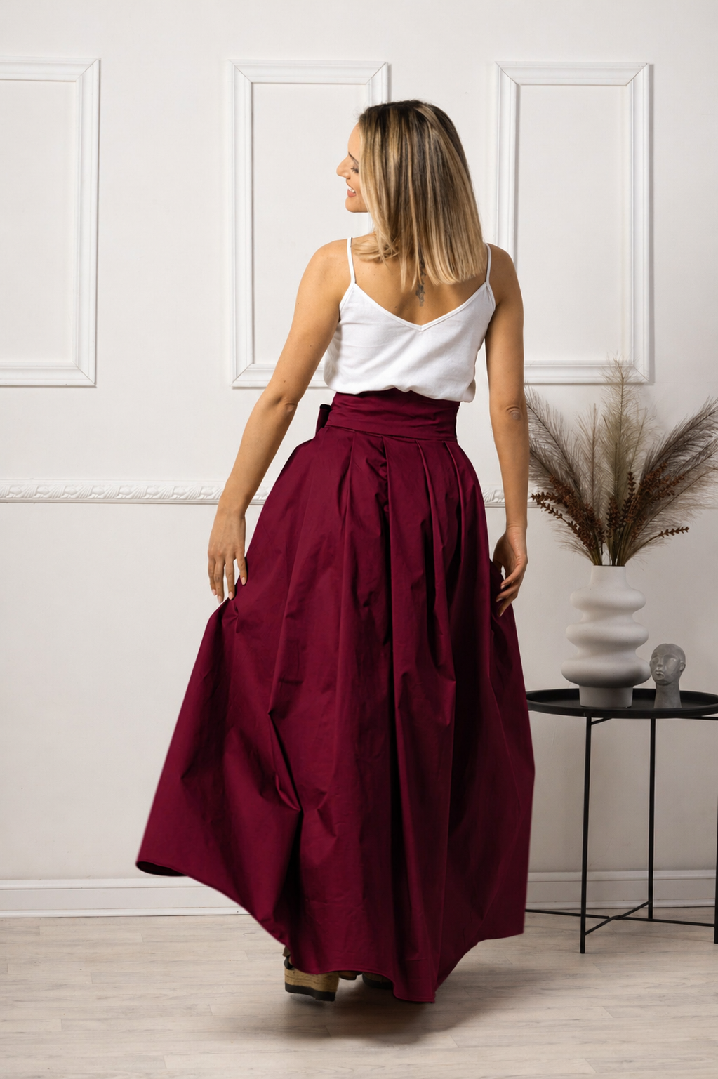 Back view maxi cotton skirt