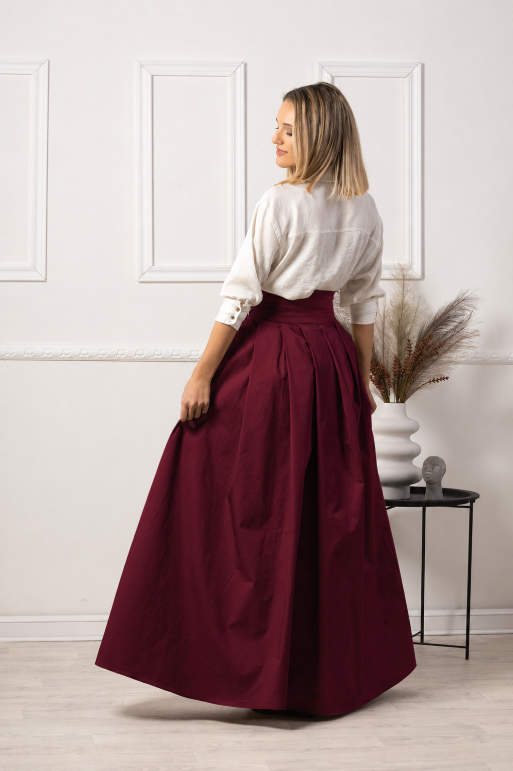Maxi burgundy cotton skirt