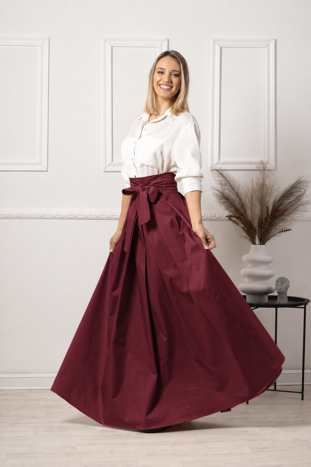 Maxi cotton burgundy skirt