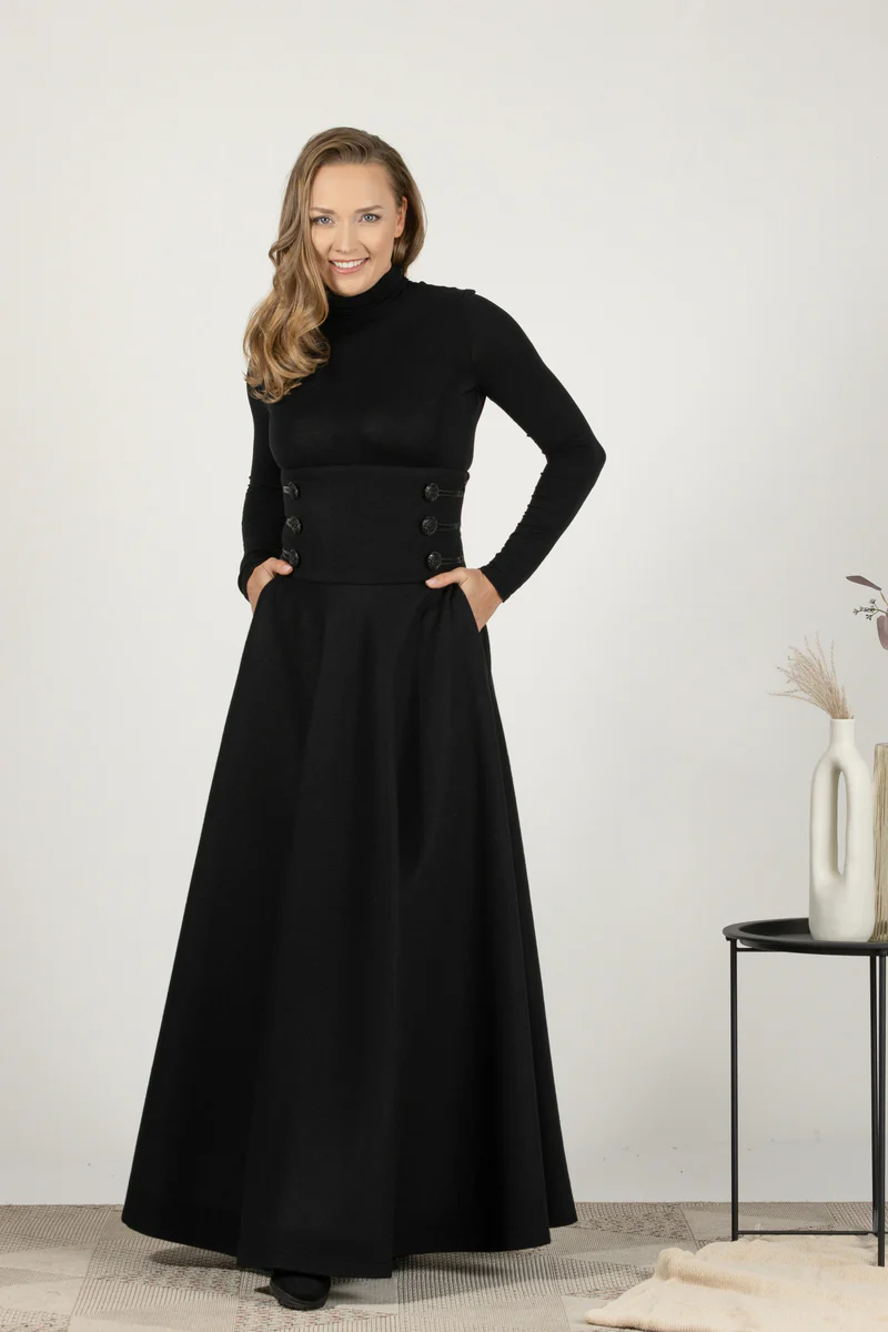 Black Flowing wool skirt for cold days