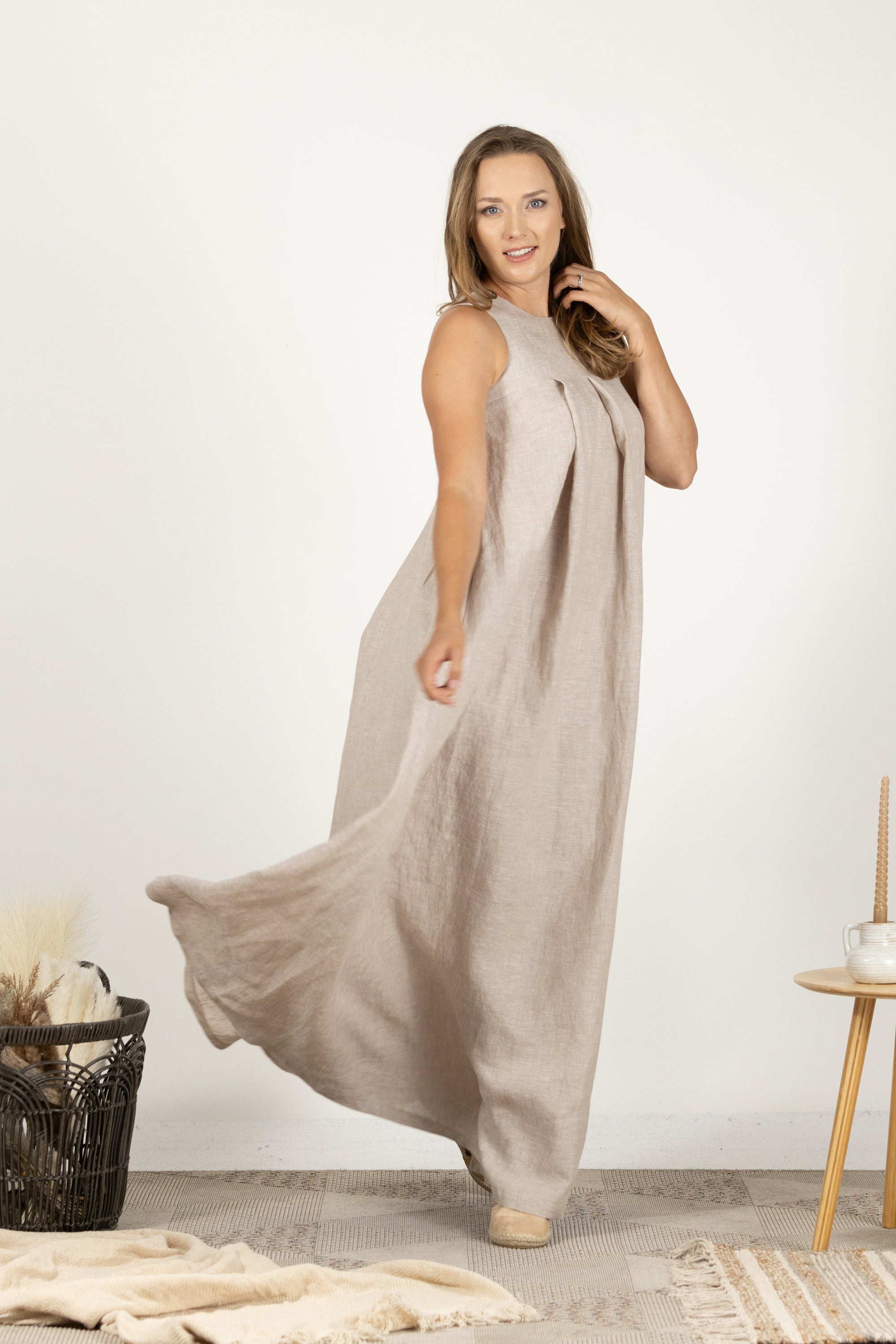 Long linen summer dress with flow