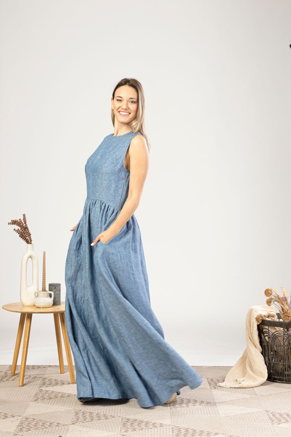 Full Length Linen Smock Dress available in wide range of colors  - from NikkaPlace | Effortless fashion for easy living