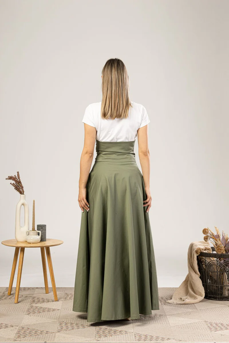Back view of Empire Cotton Skirt on model.