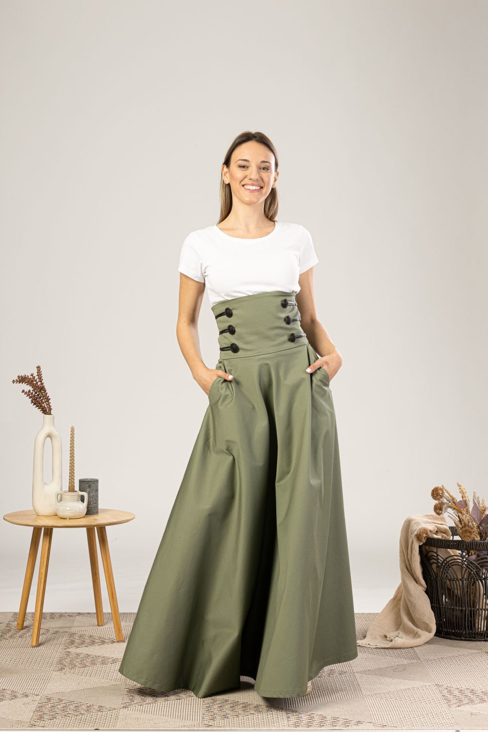 High Waisted Empire Cotton Skirt front view- from NikkaPlace | Effortless fashion for easy living