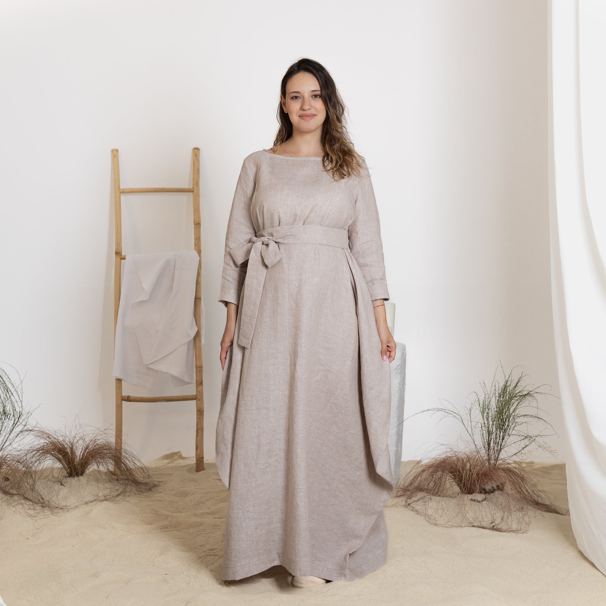 Front view of maxi linen dress