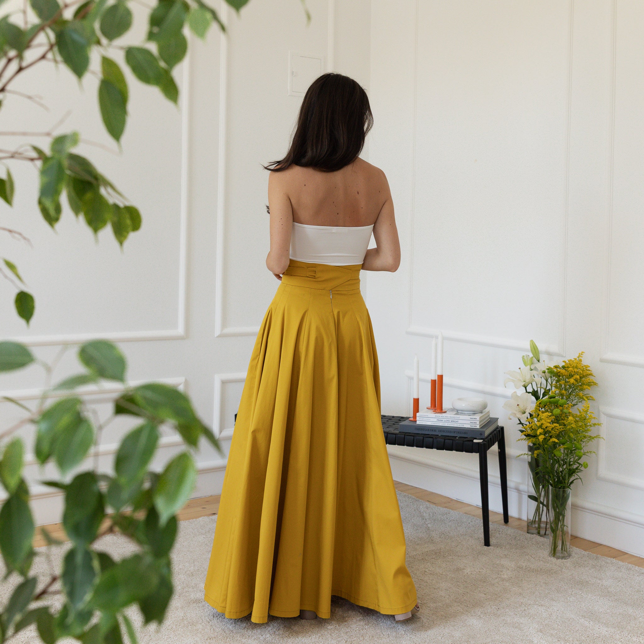 Back view of maxi cotton skirt