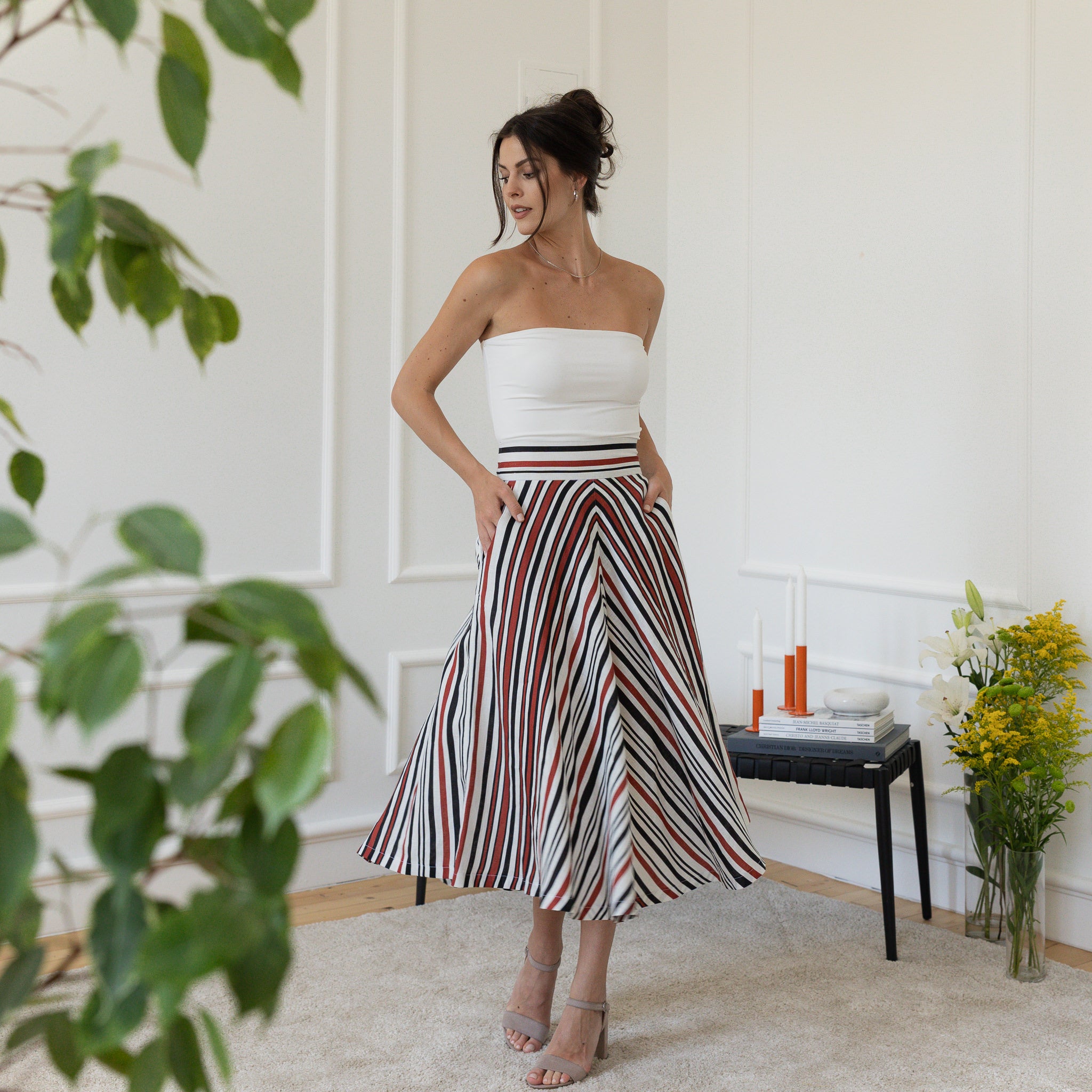 Front view of midi linen skirt