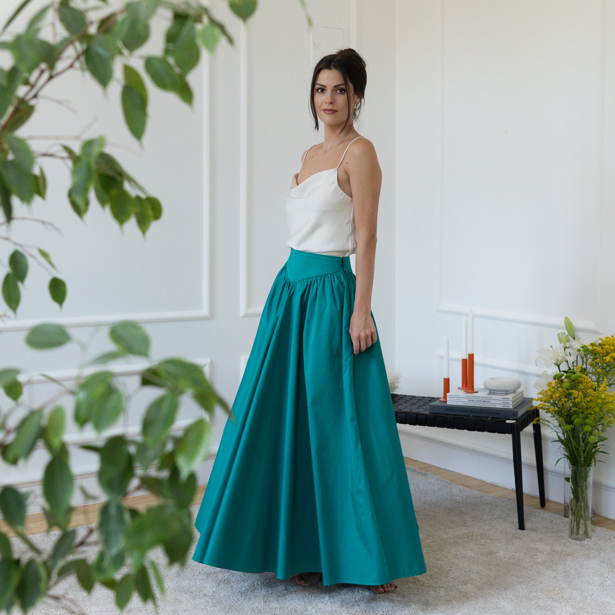 Side view of maxi cotton skirt