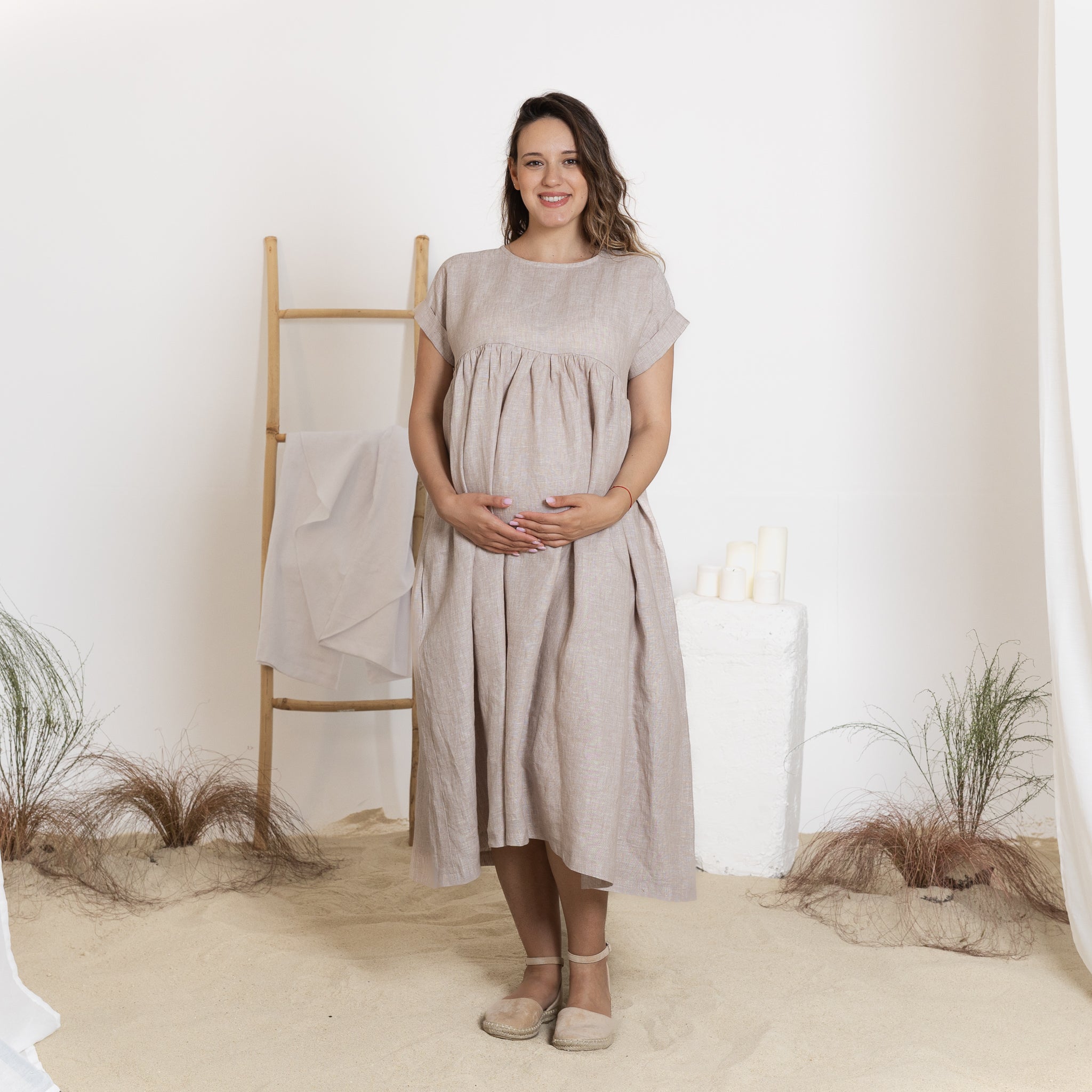 Front view of midi linen dress