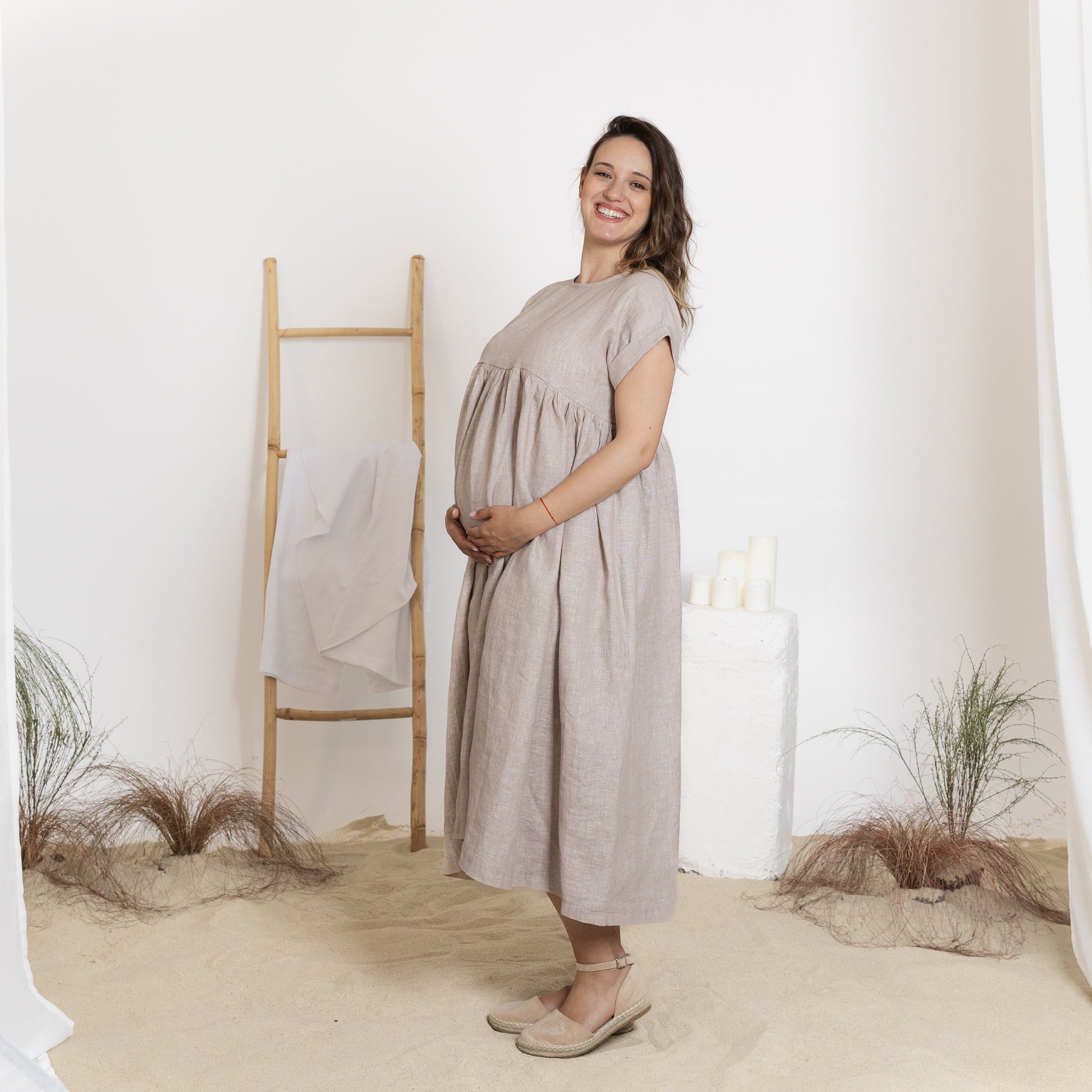 Side view of midi linen dress