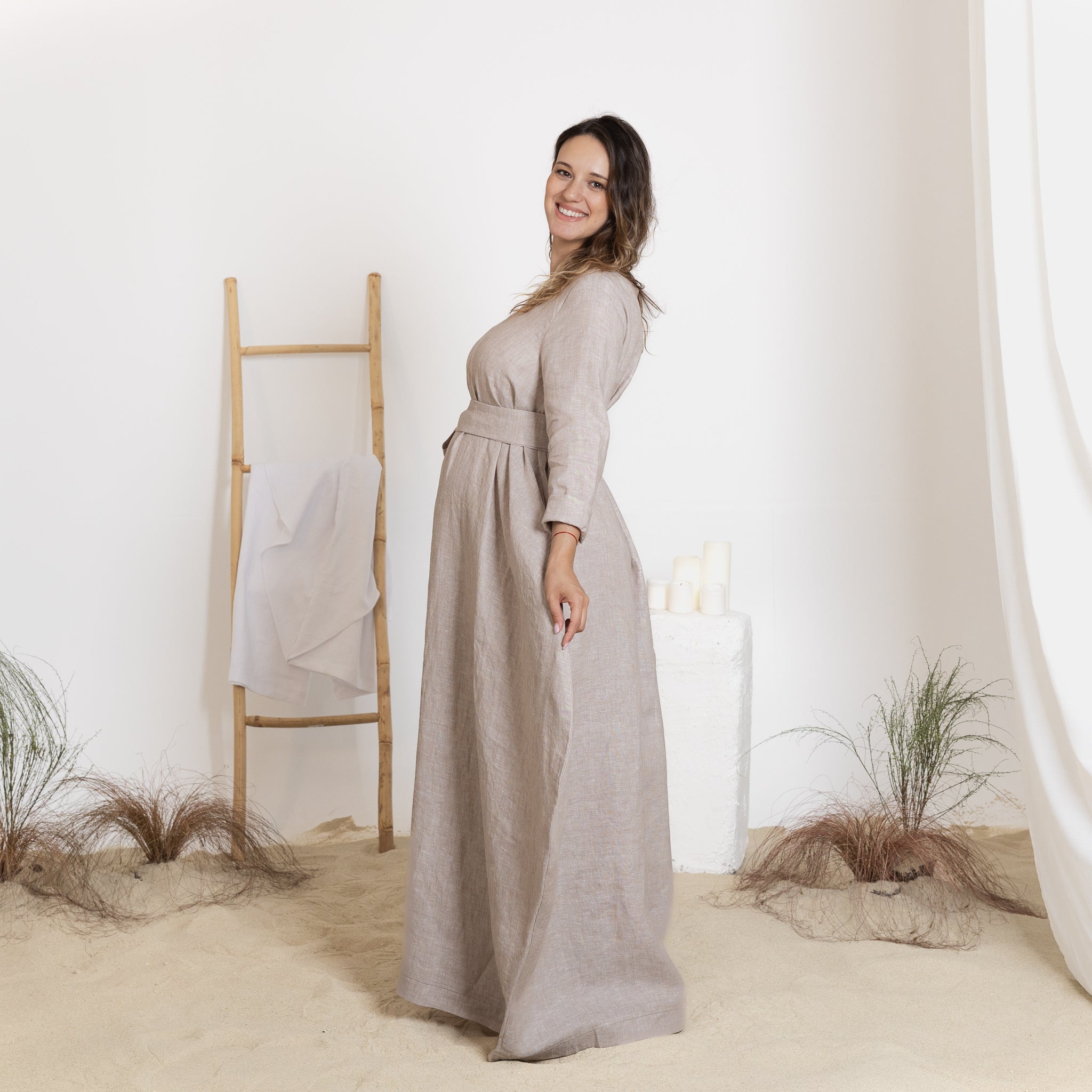 Side view of maxi linen dress