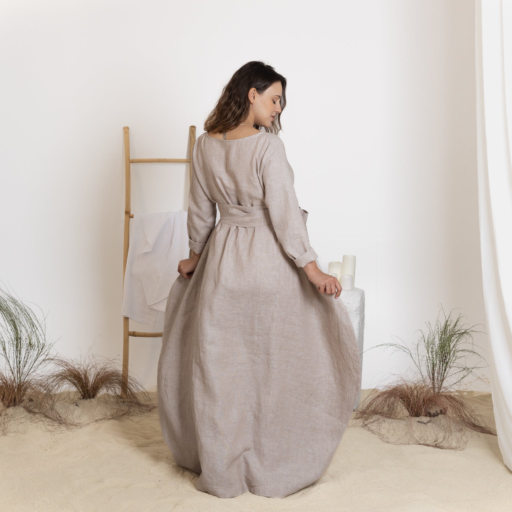 Back view of maxi linen dress