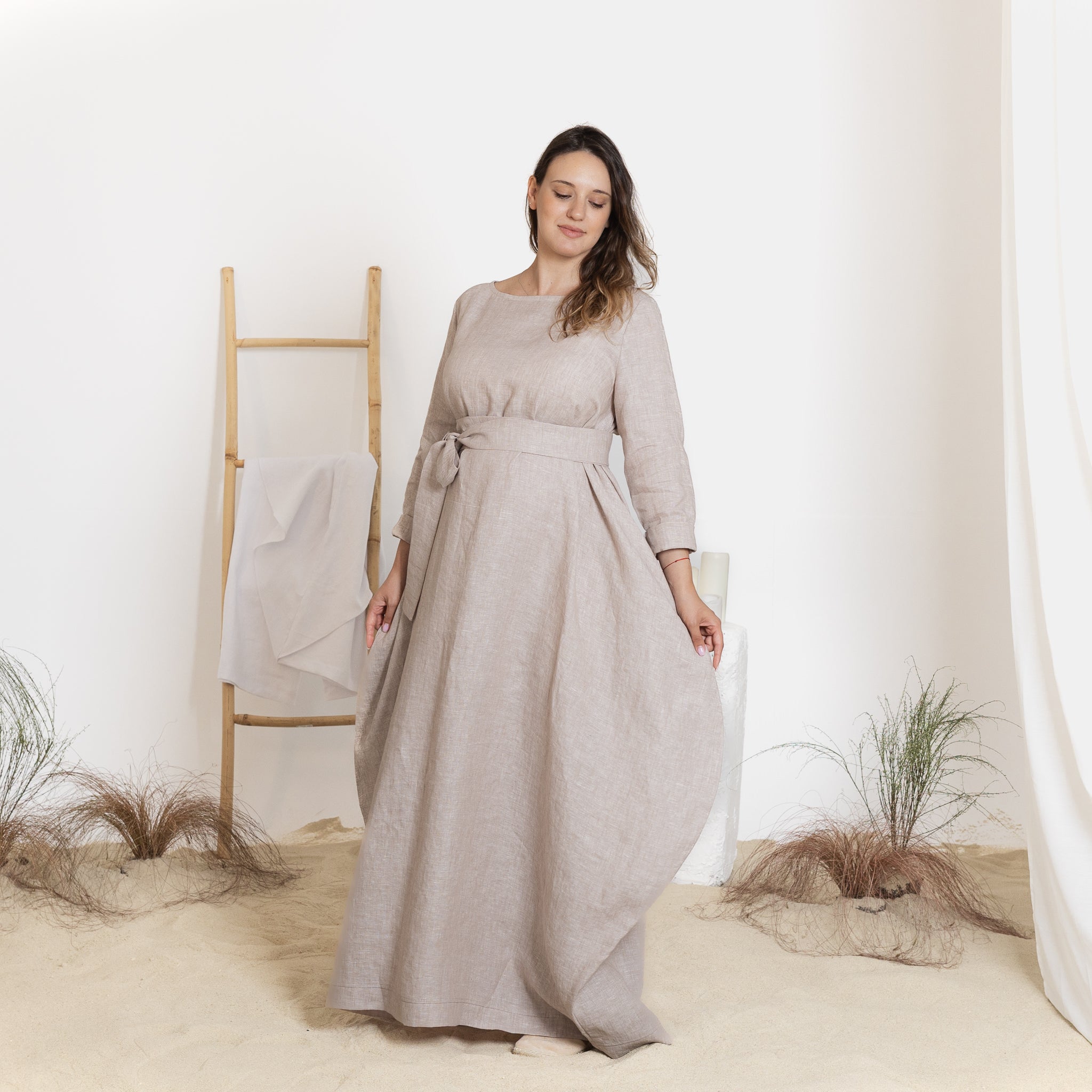 Front view of maxi linen dress